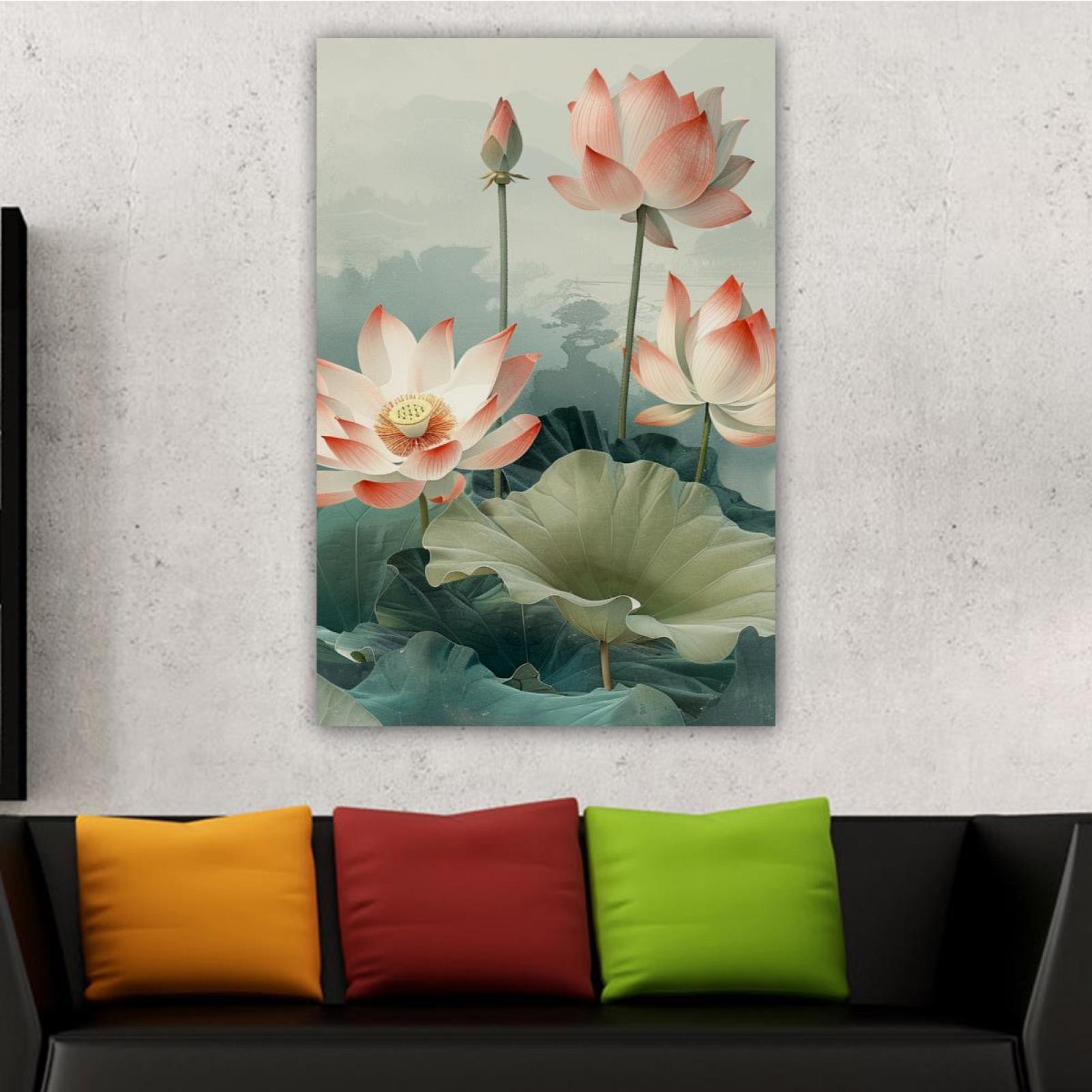 OWNSERIES Home Decor Lotus in the Water Pattern Canvas Wall Art ...