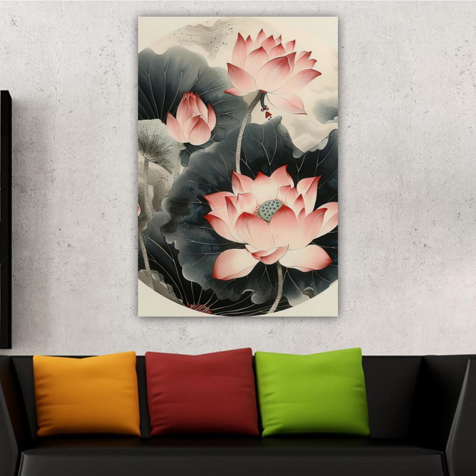 OWNSERIES Home Decor Lotus in the Water Pattern Canvas Wall Art ...