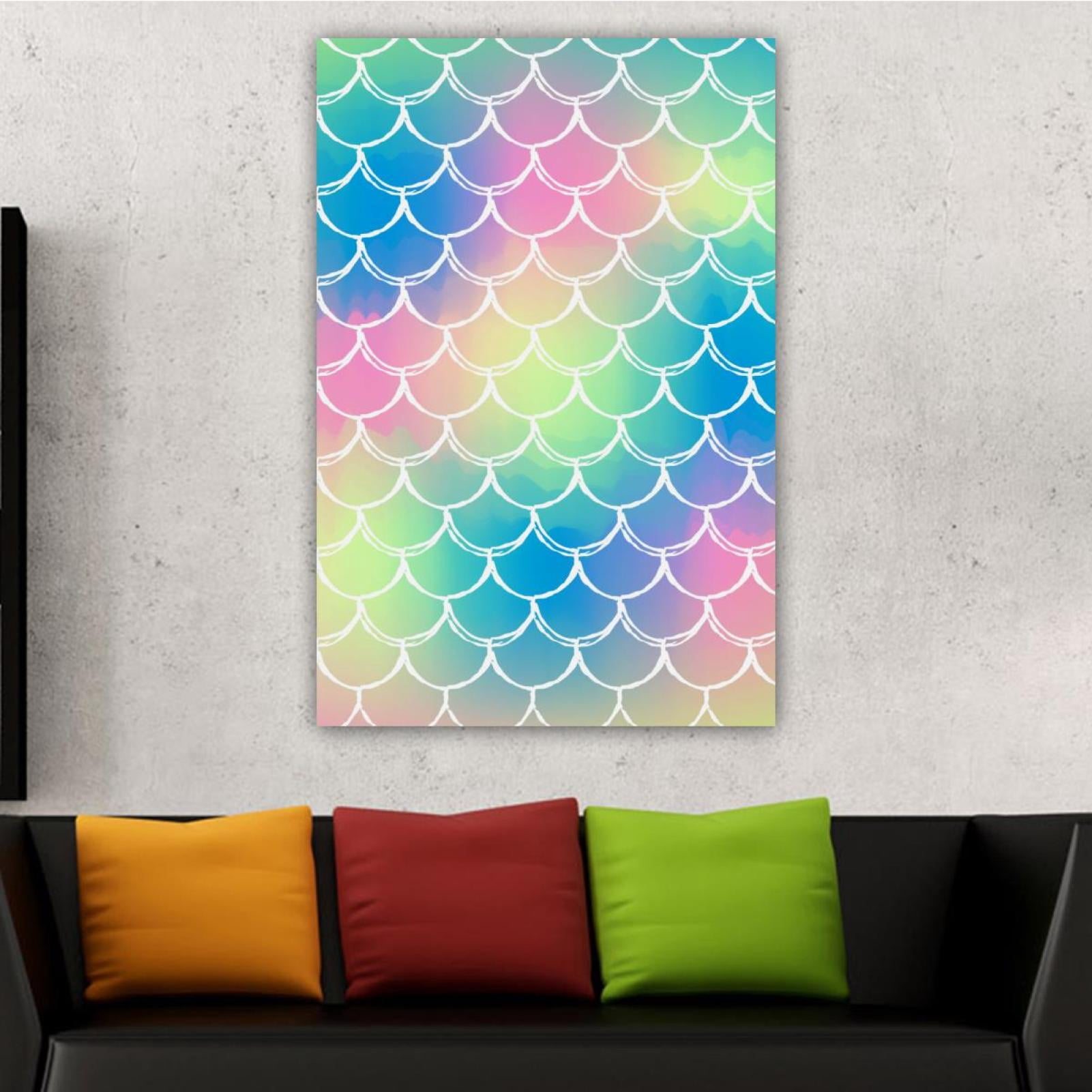 OWNSERIES Home Decor Mermaid Scale Pattern Colorful Pattern Canvas Wall ...