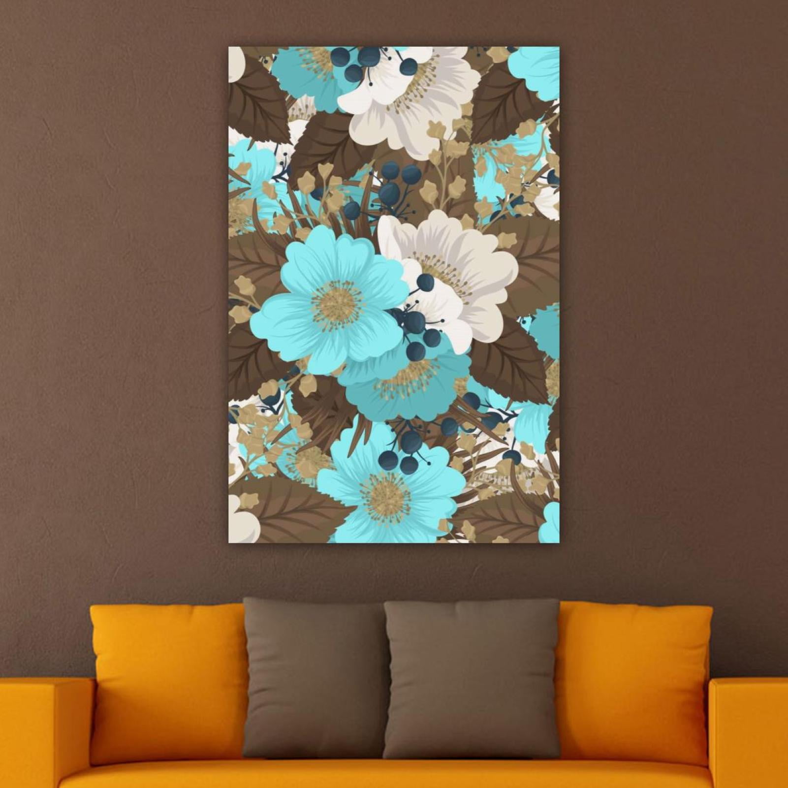OWNSERIES Home Decor Mint Green Flower Pattern Canvas Wall Art ...