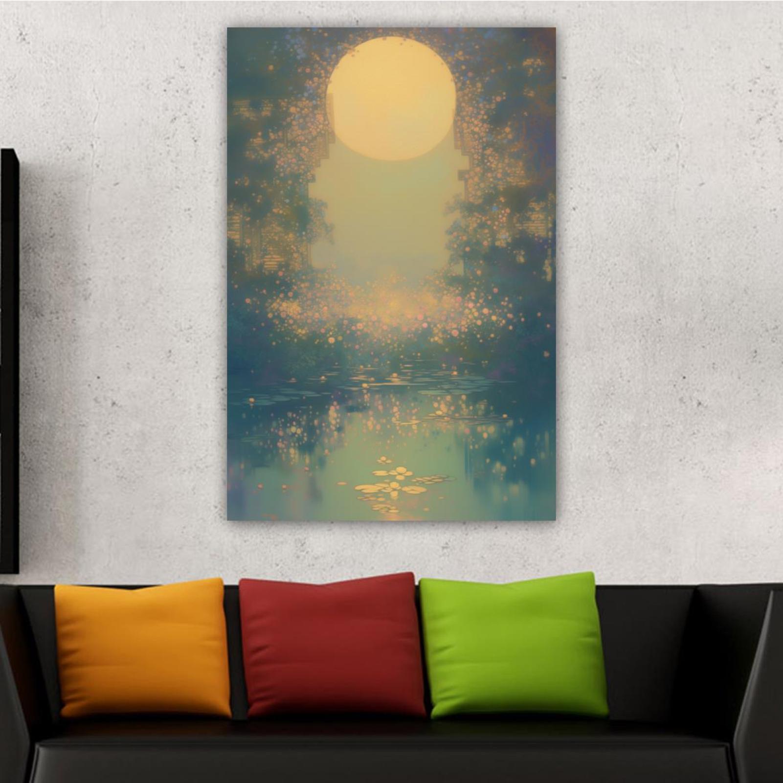 OWNSERIES Home Decor Moonlit Flower Boat Pattern Canvas Wall Art ...
