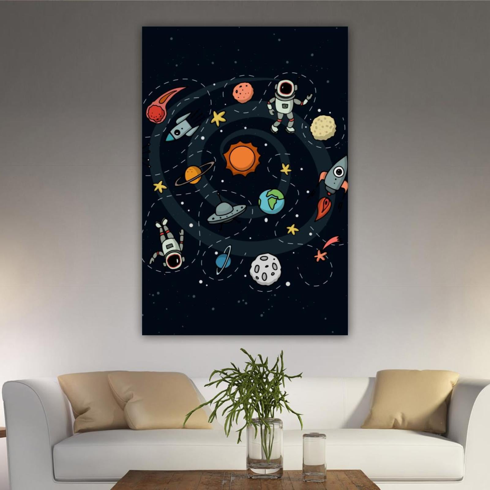 OWNSERIES Home Decor Outer Space Solay Rocket Earth Pattern Canvas Wall ...