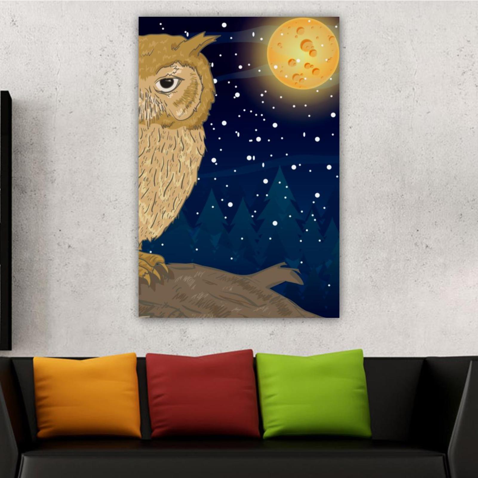 OWNSERIES Home Decor Owl Full Moon Forest Night Pattern Canvas Wall Art ...