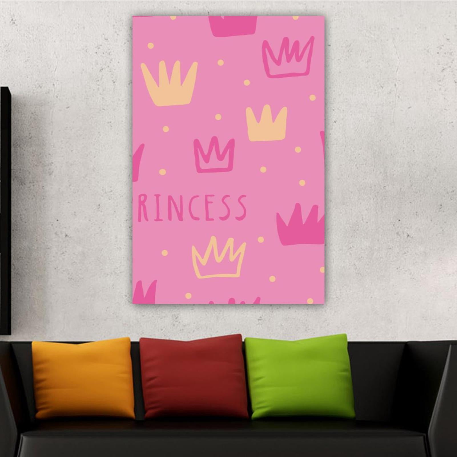 OWNSERIES Home Decor Pink Princess Crown Cute Pattern Canvas Wall Art ...