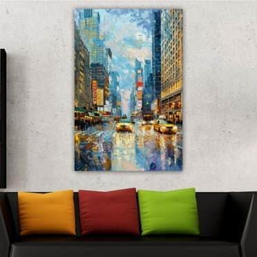 OWNSERIES Home Decor Rainy City Pattern Canvas Wall Art Paintings for Living Room - Canvas Framed Print Wall Artworks Ship From US Local Warehouse