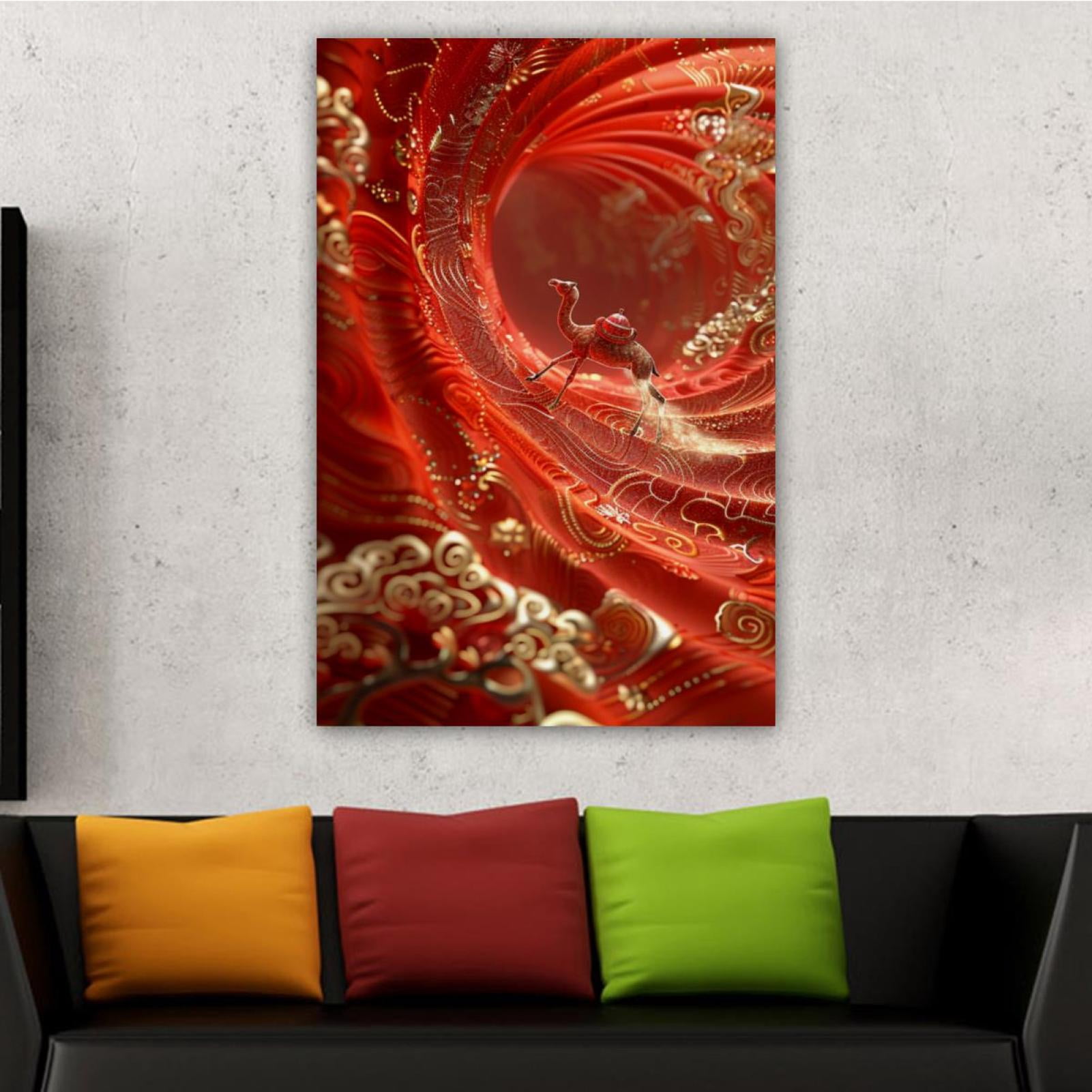 OWNSERIES Home Decor Red Dust Ancient Road Pattern Canvas Wall Art ...