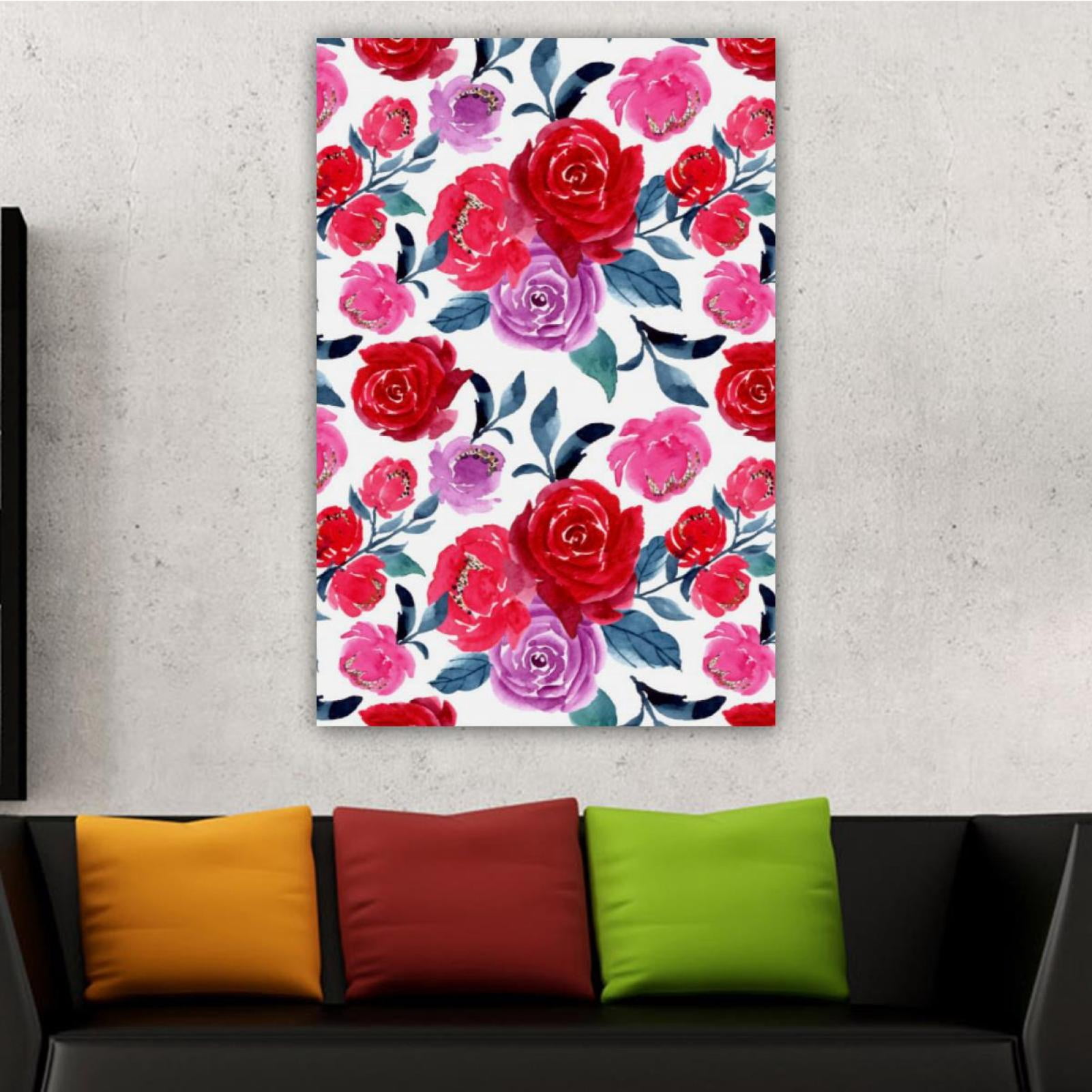 OWNSERIES Home Decor Red Floral Pattern Pattern Canvas Wall Art ...