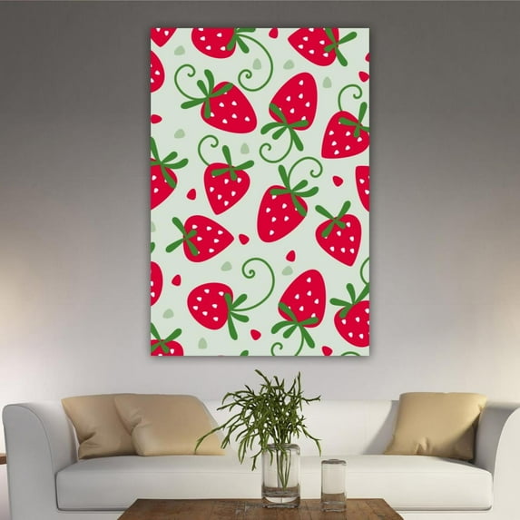 OWNSERIES Home Decor Red Sweety Strawberry Pattern Canvas Wall Art Paintings for Living Room - Canvas Framed Print Wall Artworks Ship From US Warehouse