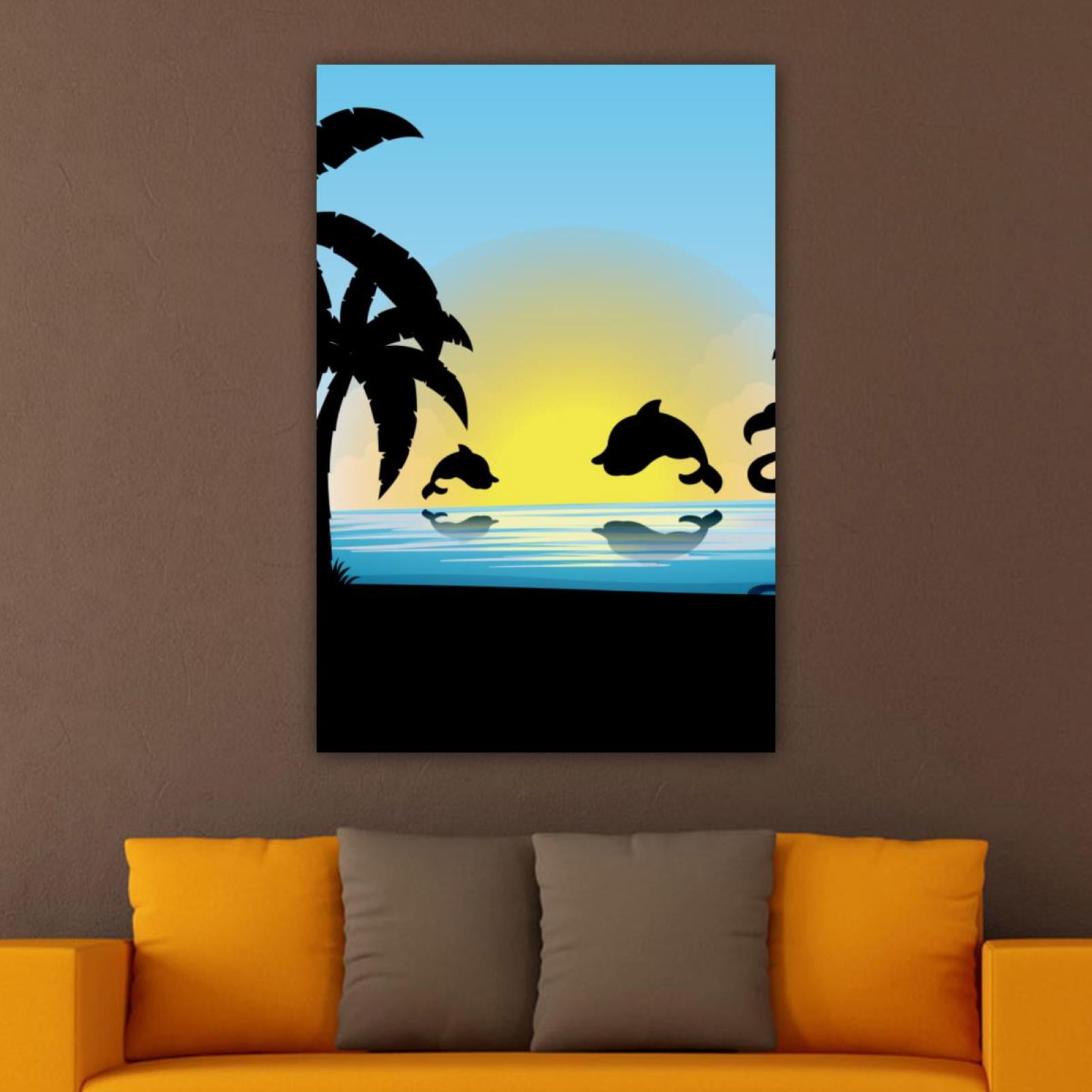 View of OWNSERIES Home Decor Silhouette Scene with Dolphin Flamingo at Sunset ...