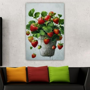OWNSERIES Home Decor Strawberry Fruit Pattern Canvas Wall Art Paintings for Living Room - Canvas Framed Print Wall Artworks Ship From US Local Warehouse