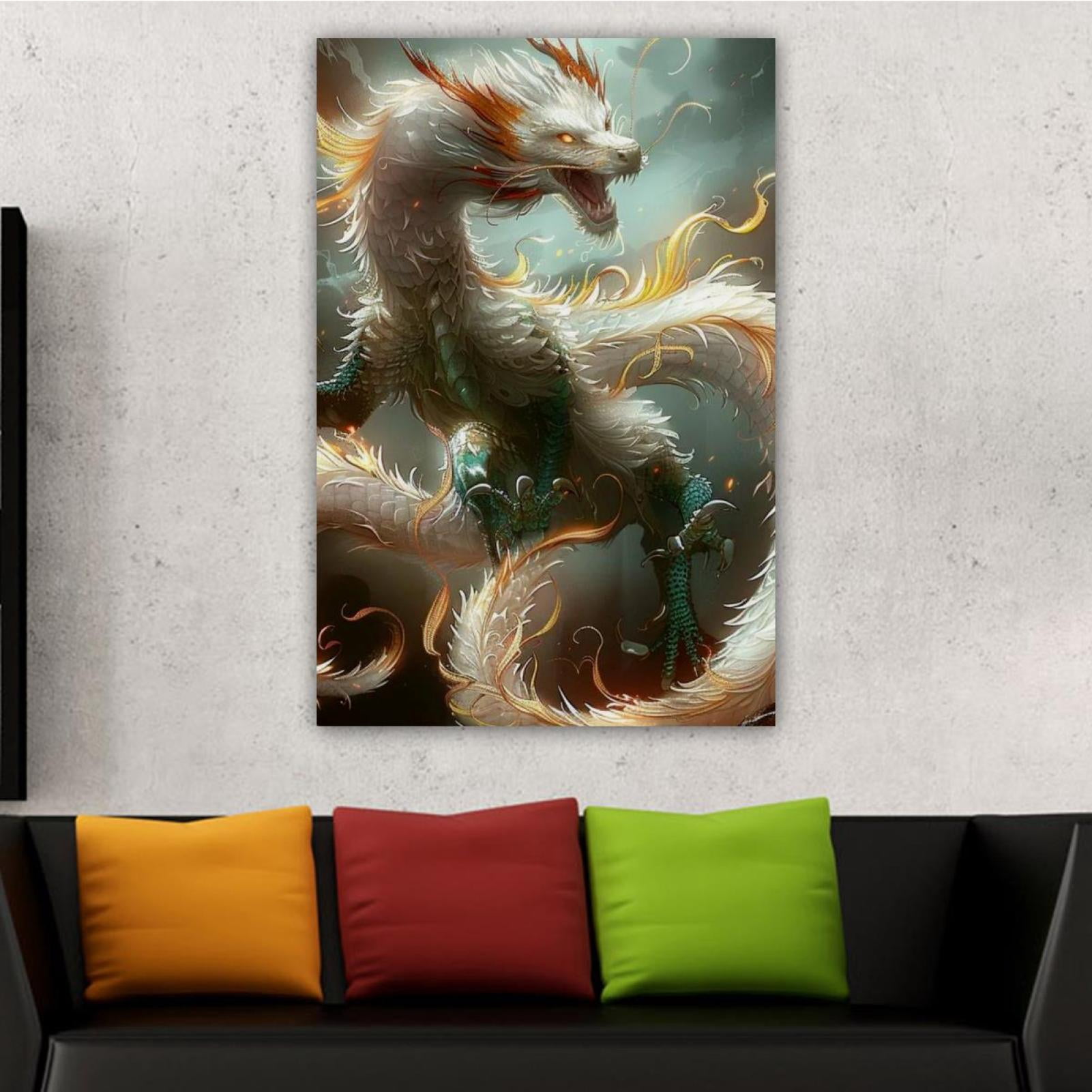 OWNSERIES Home Decor Three-headed Dragon Pattern Canvas Wall Art ...