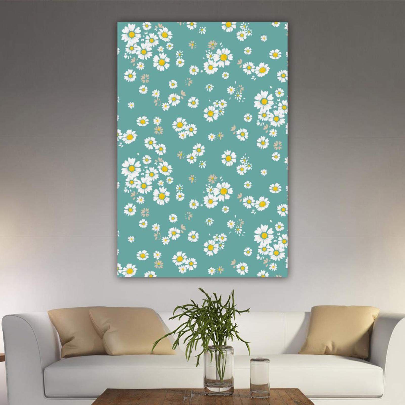 OWNSERIES Home Decor Tiny White Daisy Flowers Blue Background Pattern ...