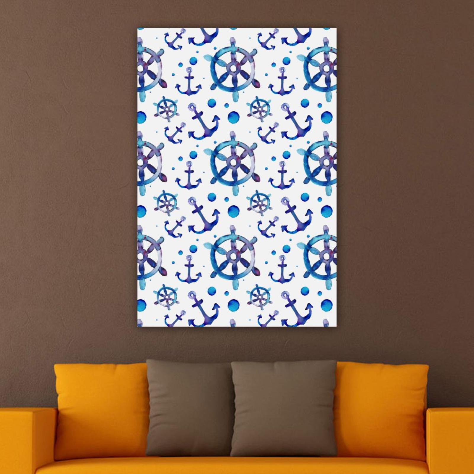 OWNSERIES Home Decor Watercolor Blue Rudder Anchor Pattern Canvas Wall ...