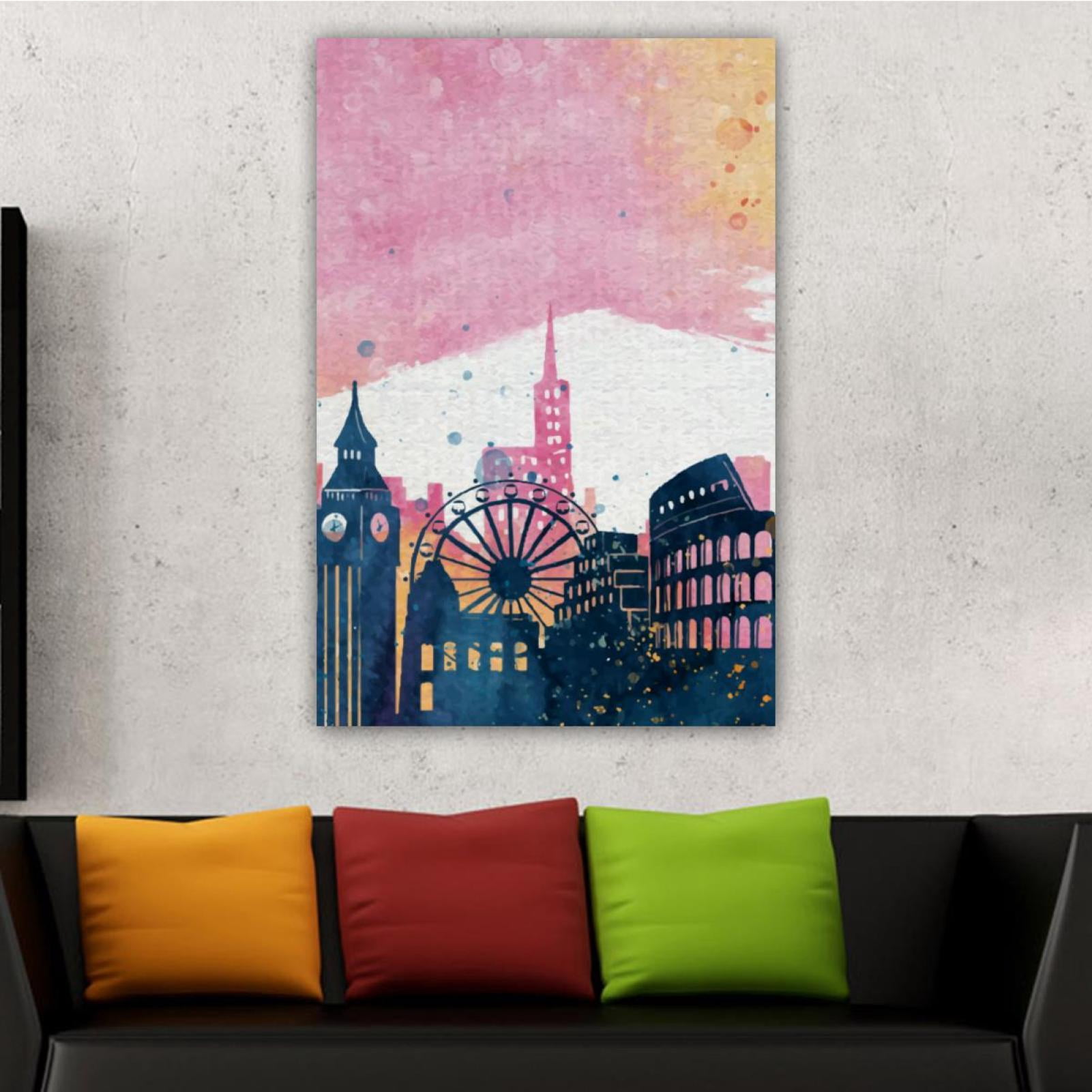 OWNSERIES Home Decor Watercolor London Building Pattern Canvas Wall Art ...
