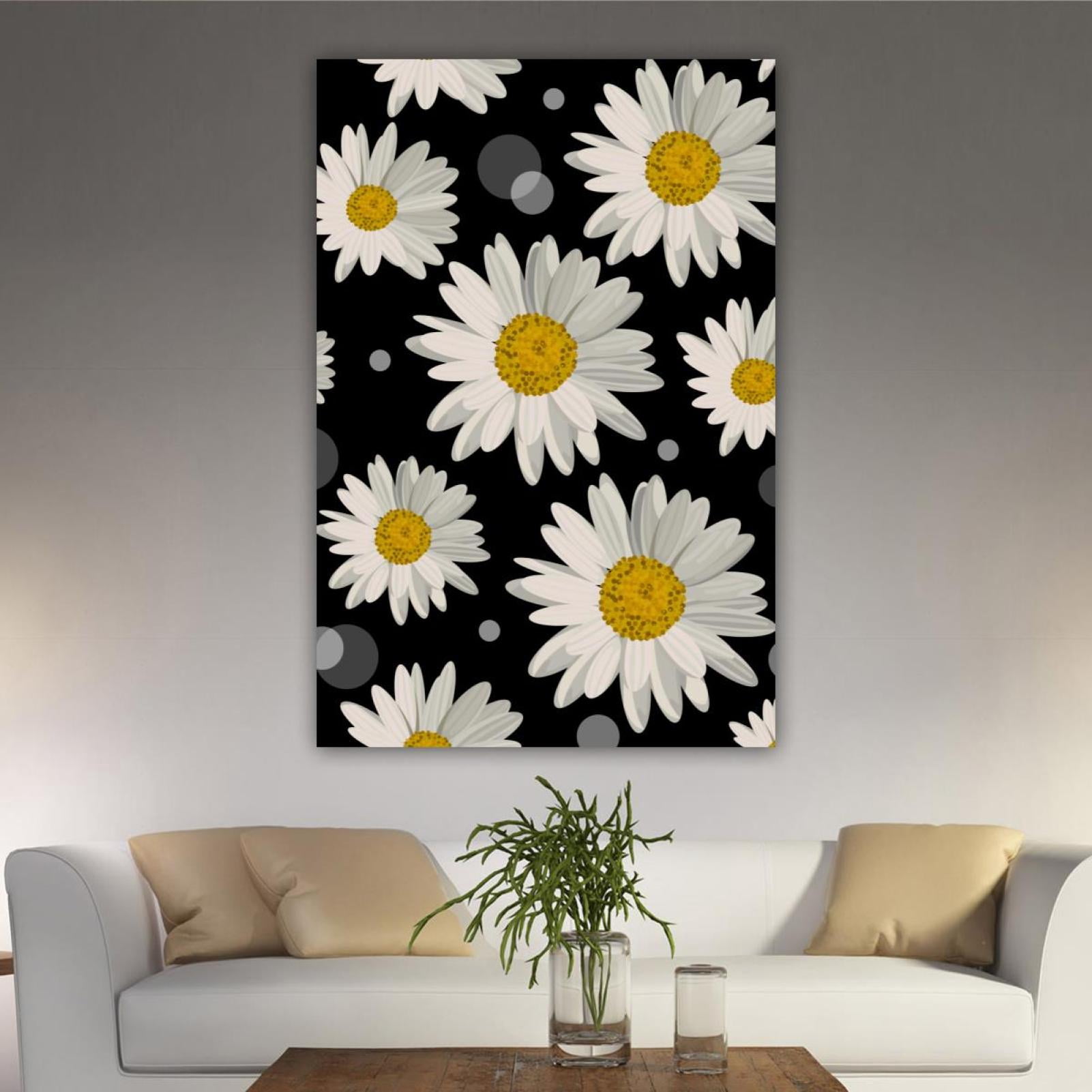 OWNSERIES Home Decor White Daisy Flowers Pattern Black Pattern Canvas ...