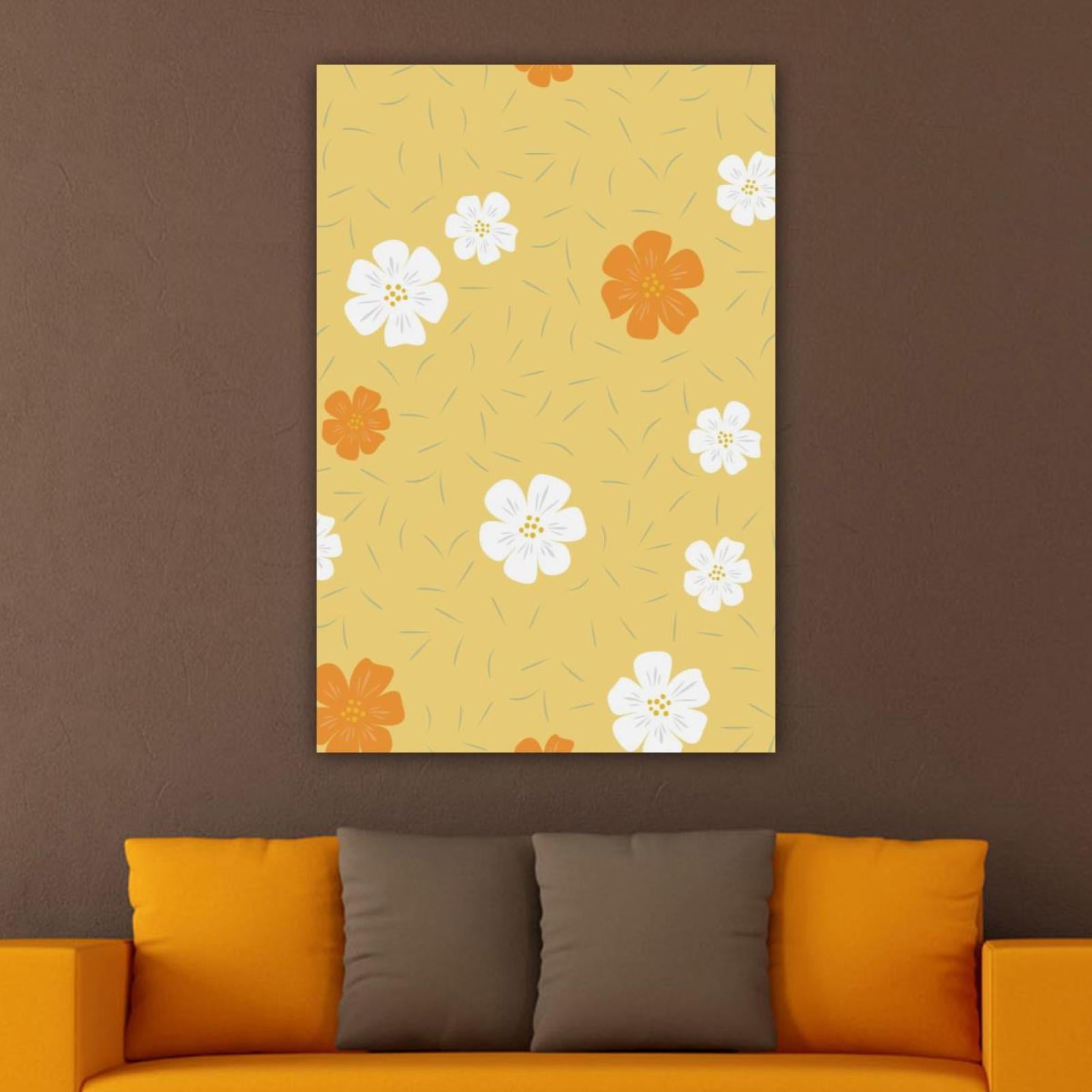 OWNSERIES Home Decor White Orange Floral Yellow Background Pattern ...