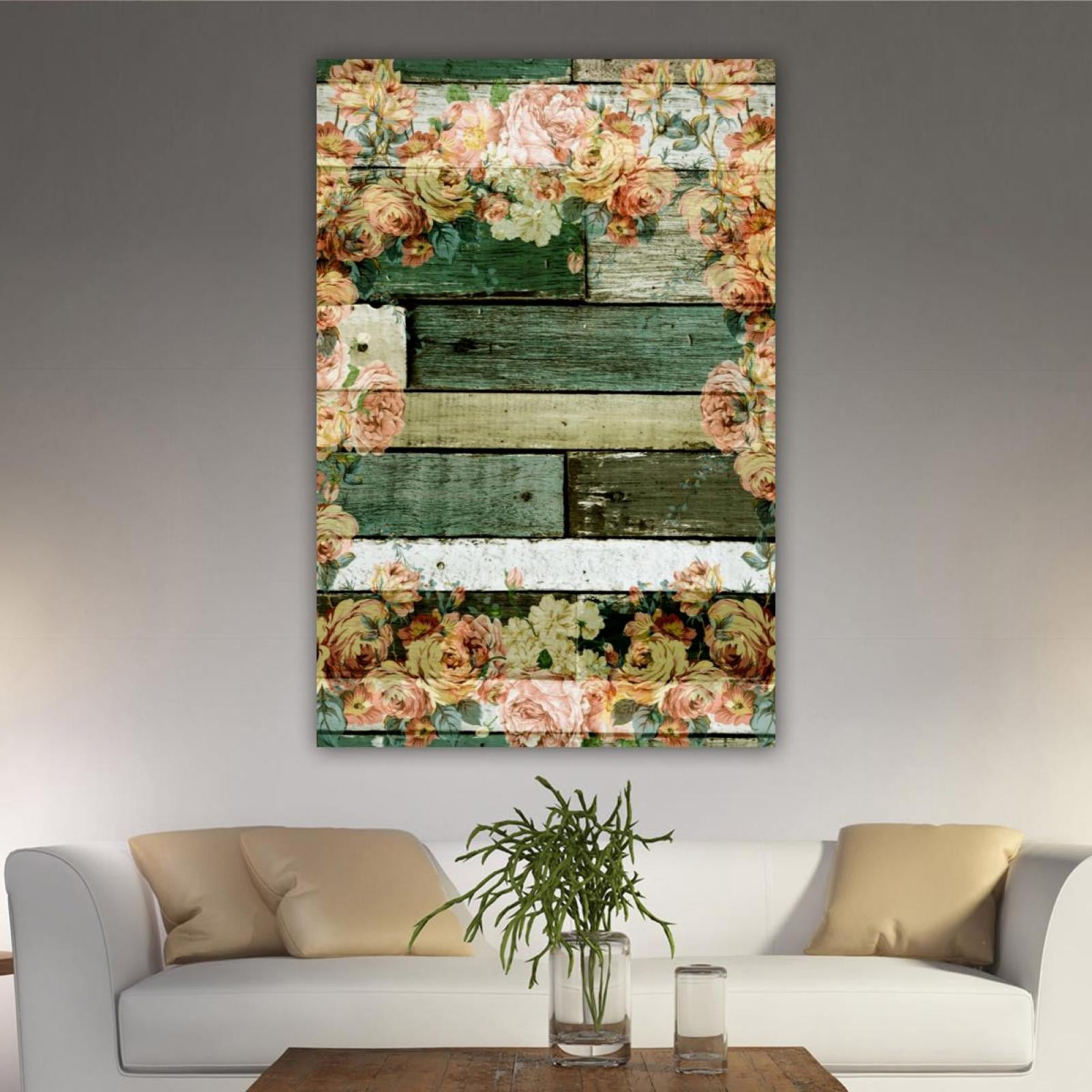 OWNSERIES Home Decor Wood Board Wall Vintage Retro Rose Floral Pattern ...