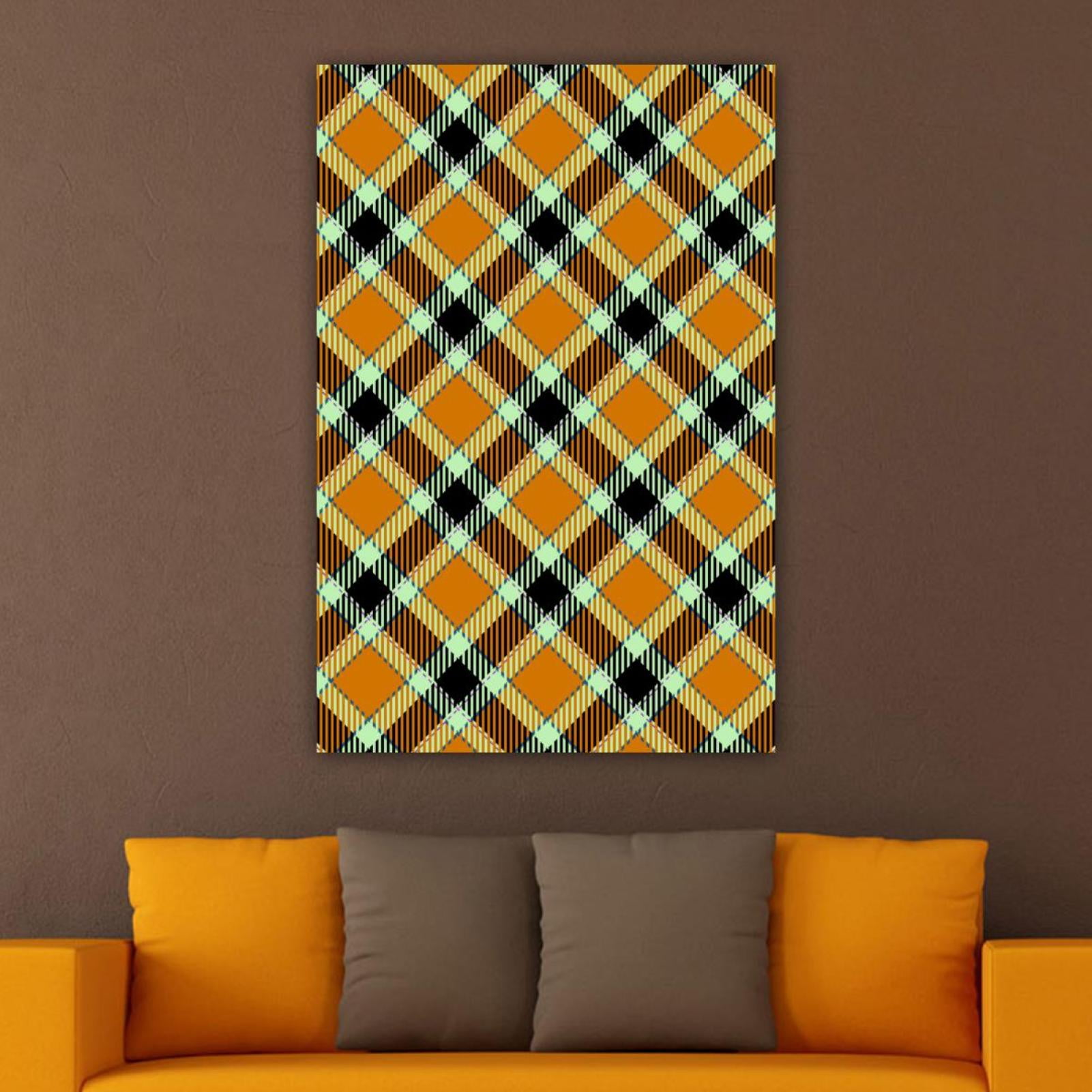 OWNSERIES Home Decor Yellow Orange Black Plaid Pattern Canvas Wall Art ...