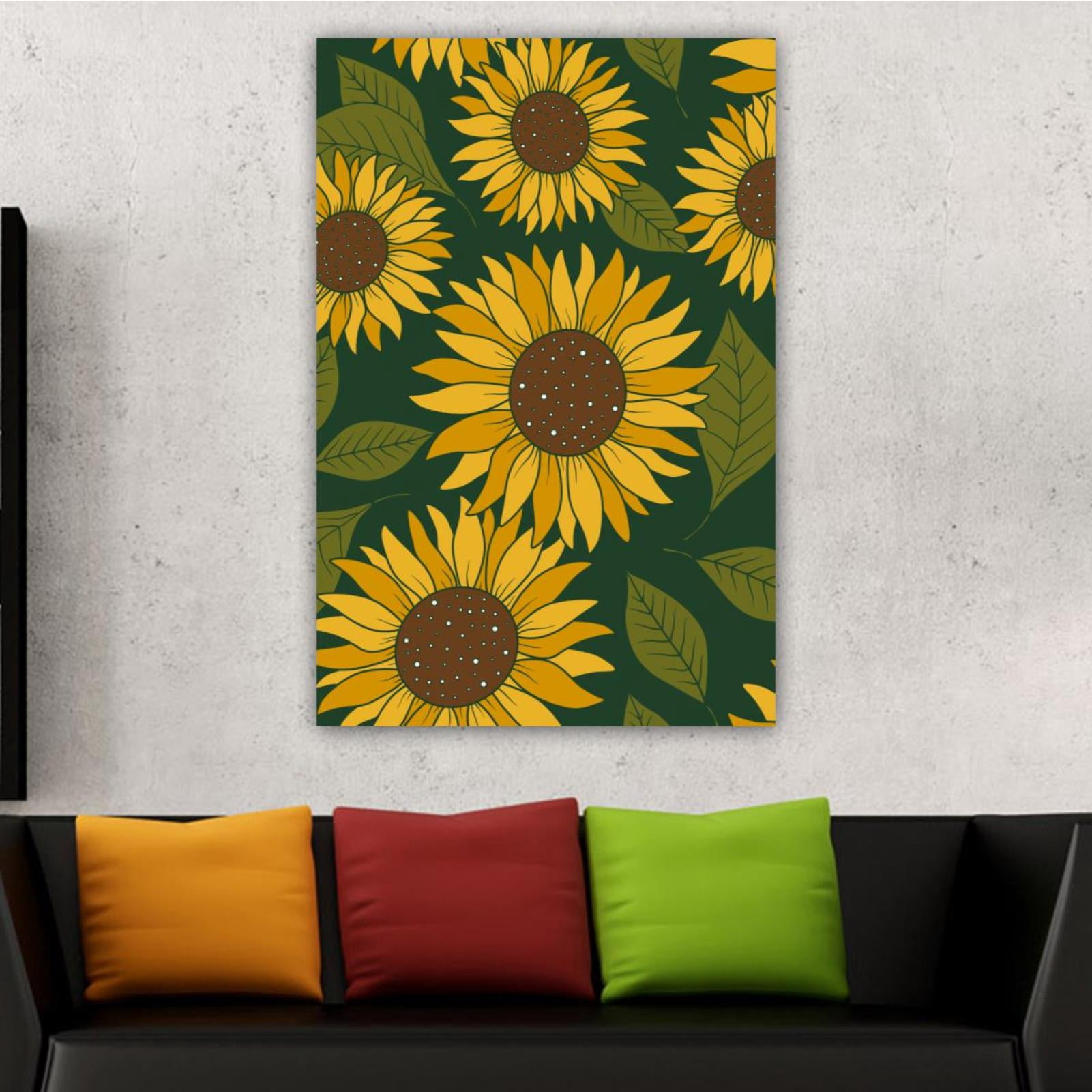 OWNSERIES Home Decor Yellow Sunflowers Green Leaves Pattern Pattern ...