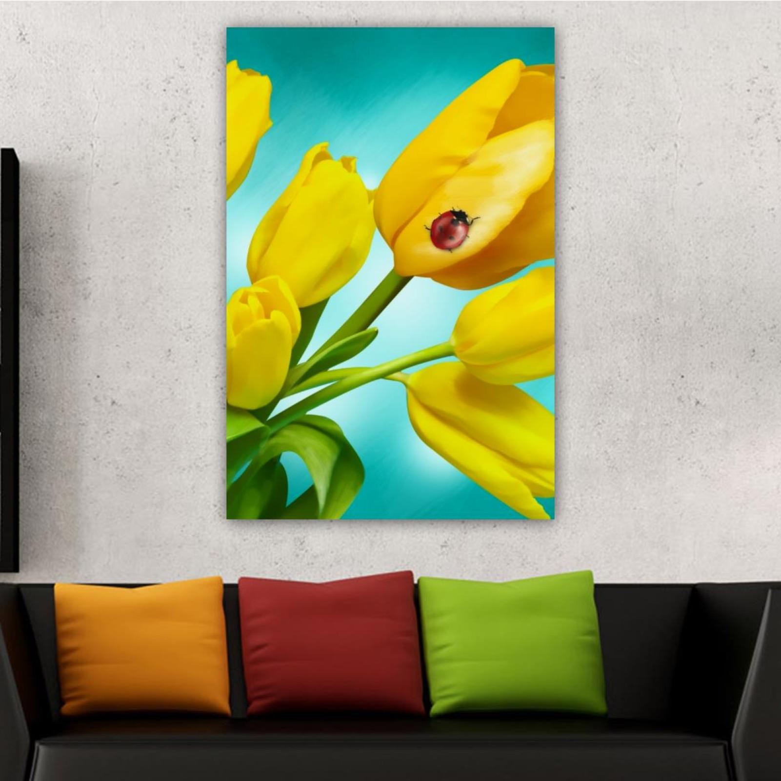 OWNSERIES Home Decor Yellow Tulip Spring Flower Pattern Canvas Wall Art ...