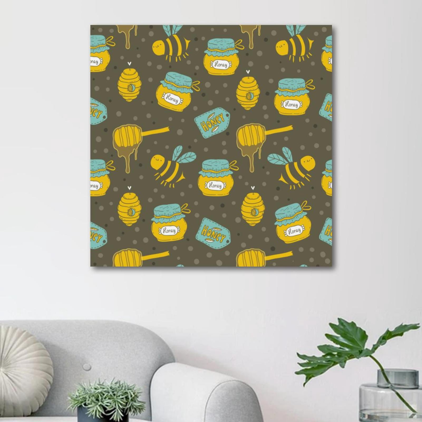 OWNSERIES Honey Drip Jar Hive Bee Grey Dot Pattern Canvas Wall Art ...