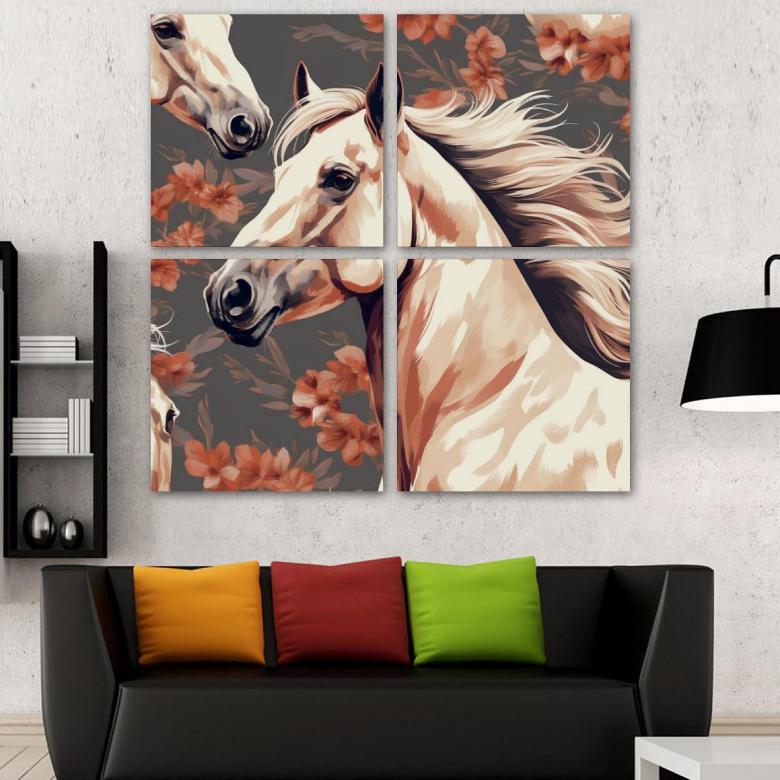 OWNSERIES Horse Pattern Pattern 4PC Frameless Canvas Wall Art Paintings