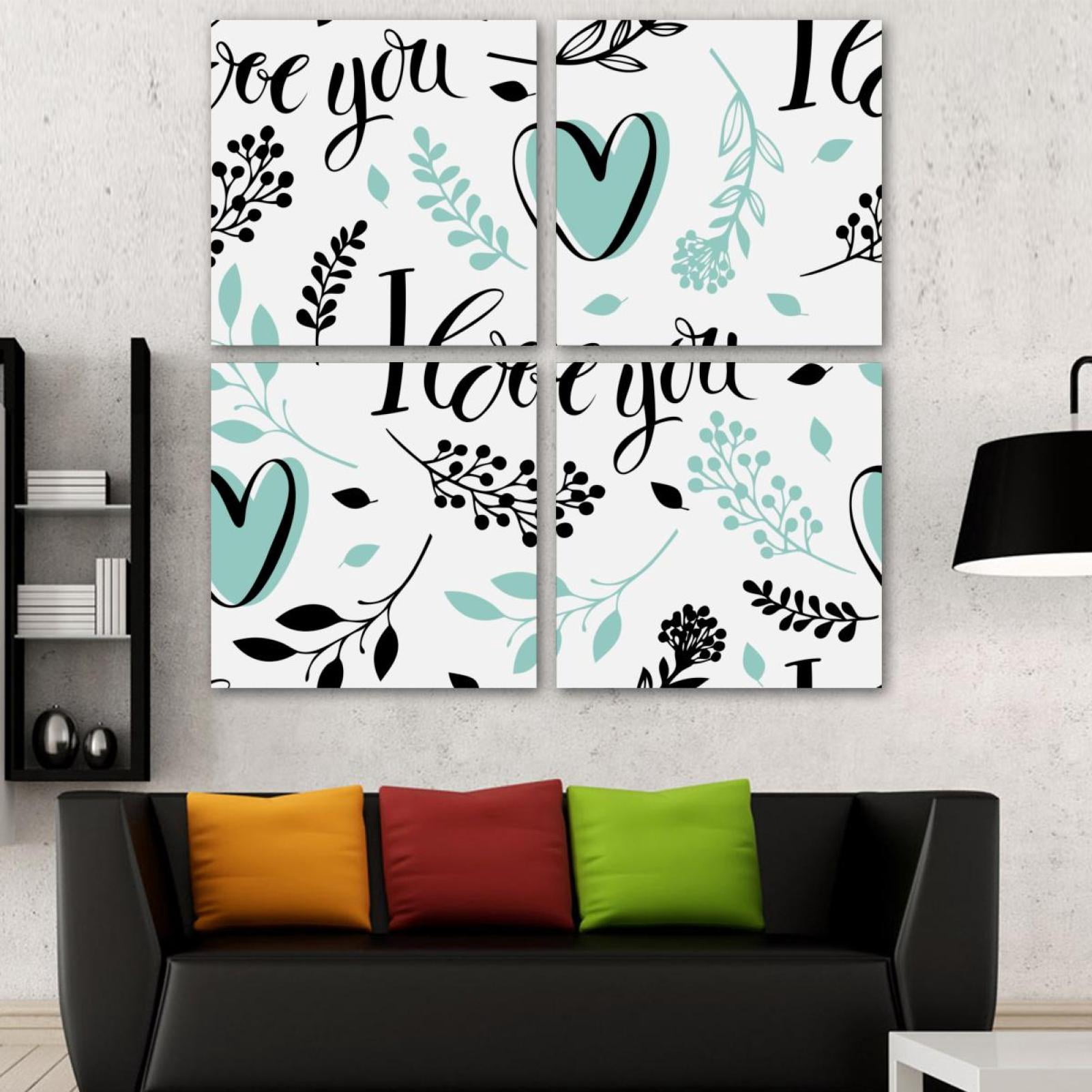 OWNSERIES I Love You Background Pattern 4PC Frameless Canvas Wall Art ...