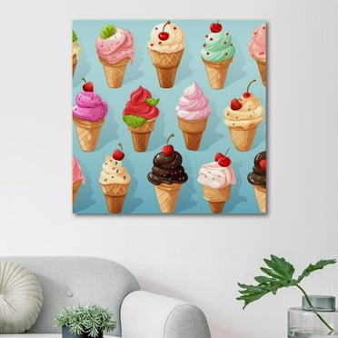 OWNSERIES Ice Cream Pattern Canvas Wall Art Paintings for Living Room Canvas Frameless Print Wall Artworks Bedroom Decoration