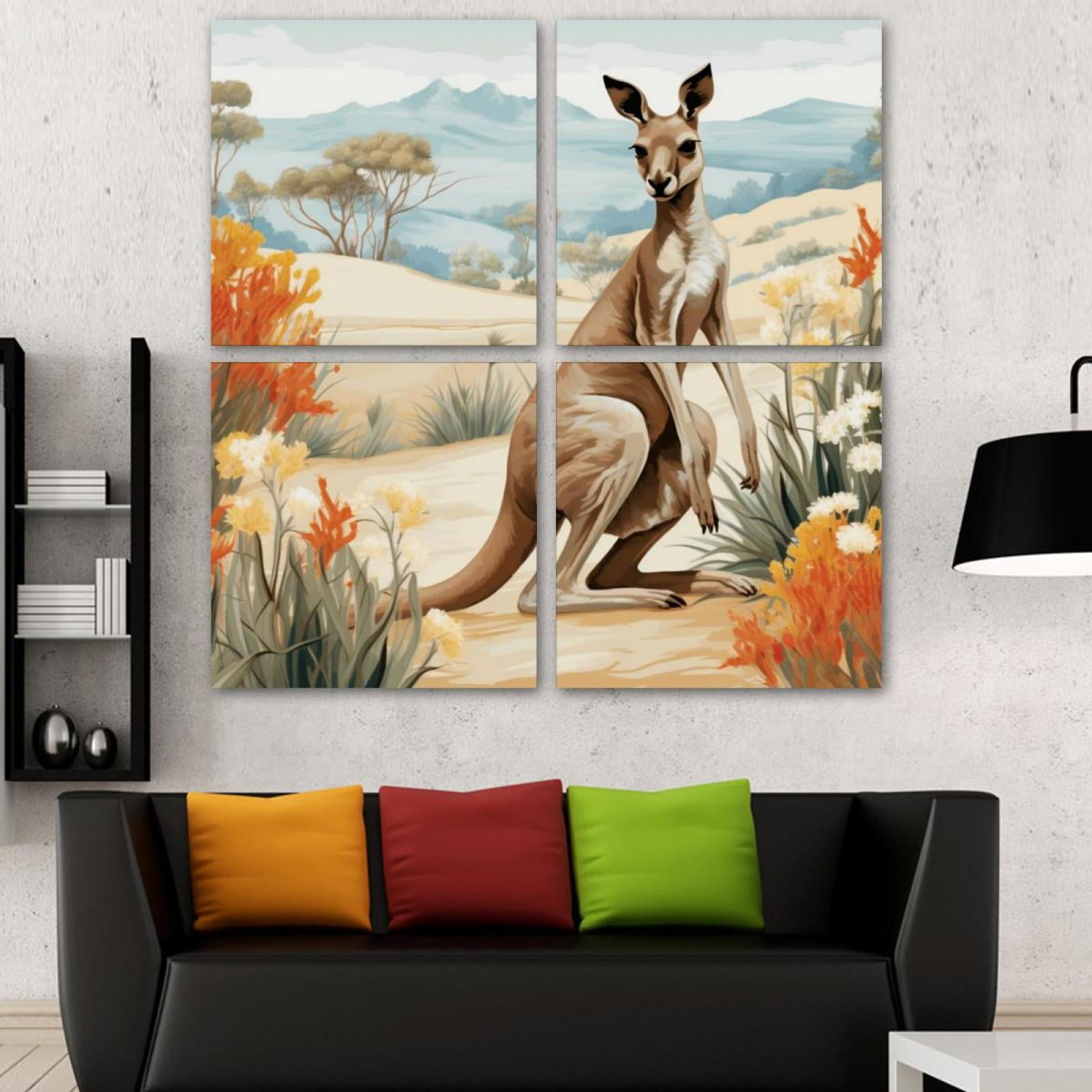 OWNSERIES Kangaroo Pattern Pattern 4PC Frameless Canvas Wall Art ...