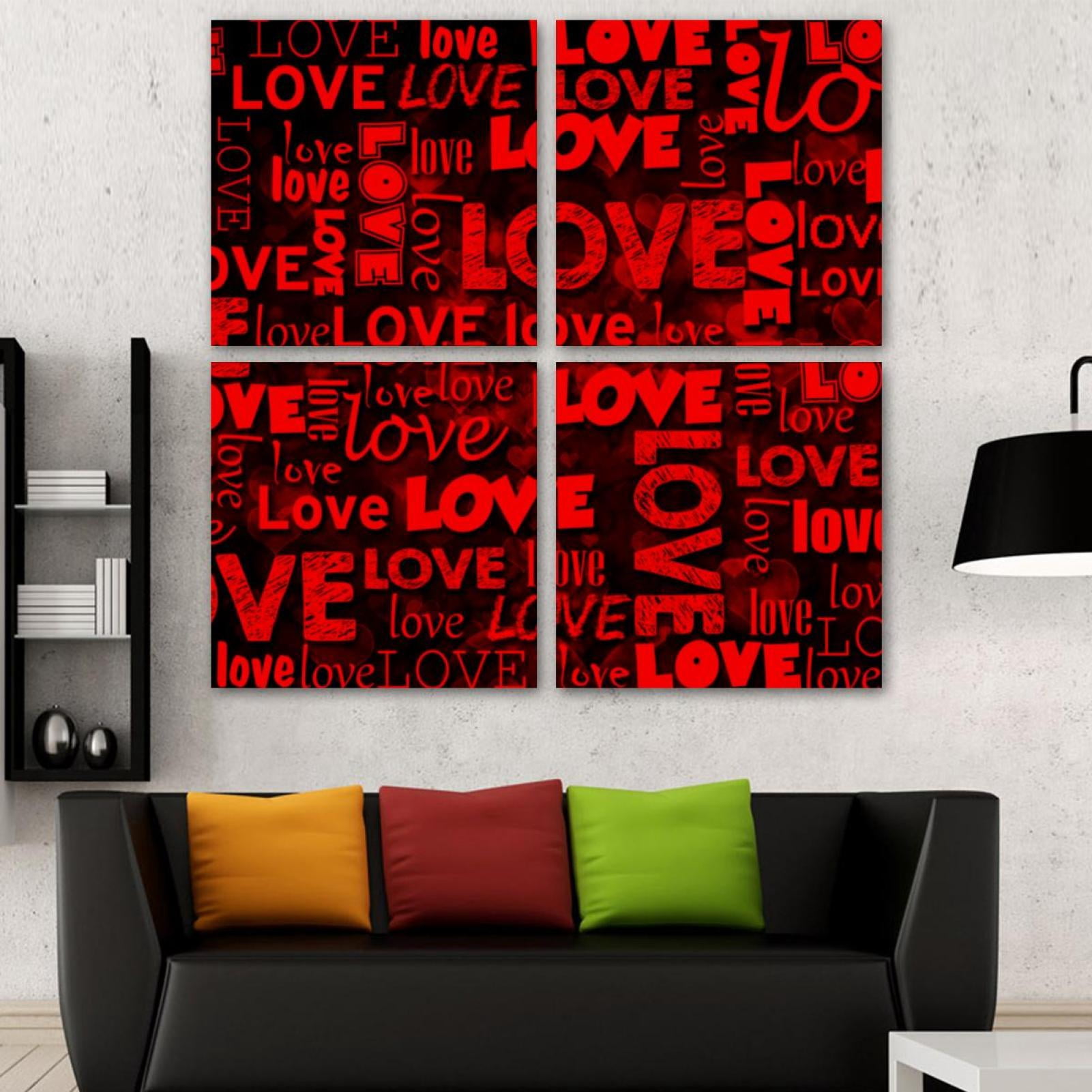 OWNSERIES Letter Love Vintage Pattern 4PC Frameless Canvas Wall Art ...
