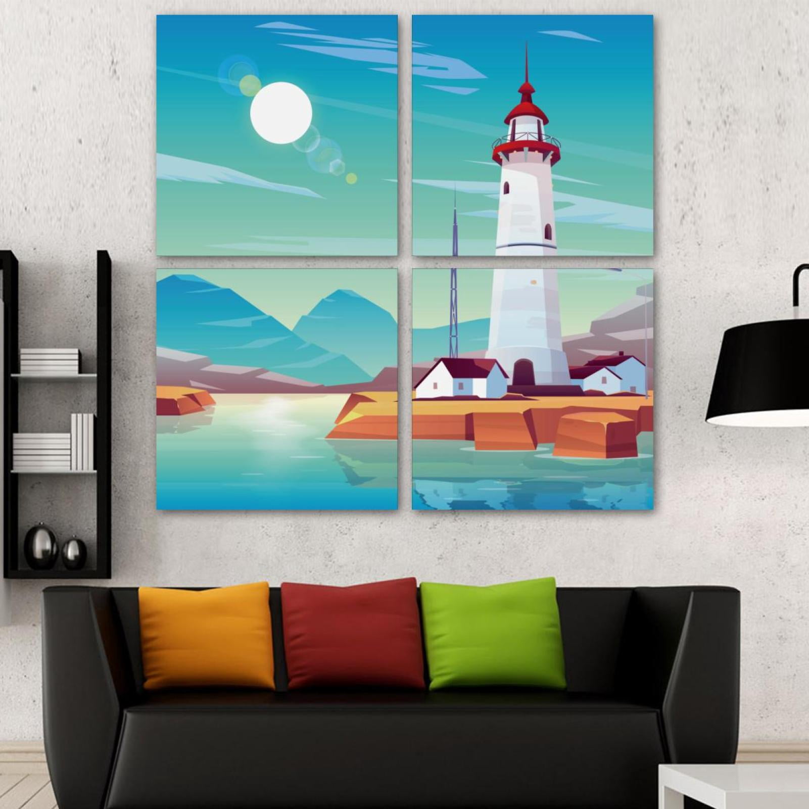 OWNSERIES Lighthouse Seashore Pattern 4PC Frameless Canvas Wall Art ...