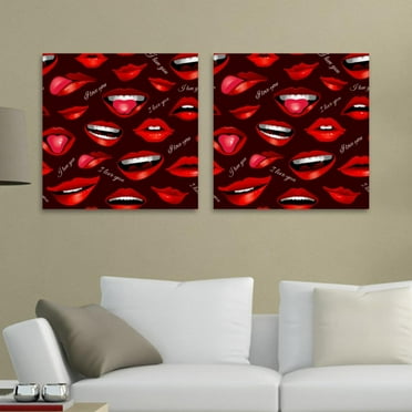 OWNSERIES Lips Sexy Red Pattern 2PC Canvas Wall Art Paintings for Living Room Canvas Frameless Print Wall Artworks