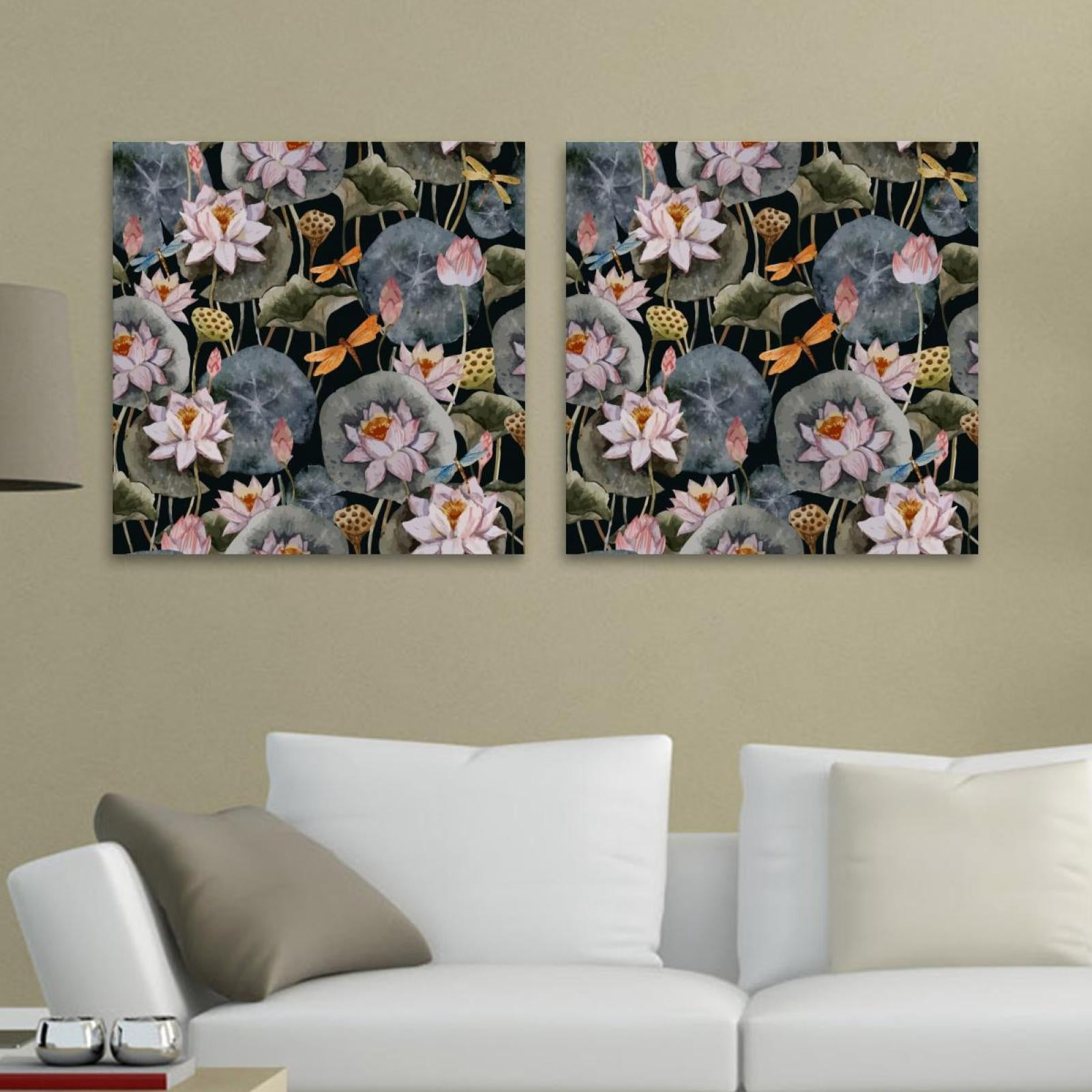 OWNSERIES Lotus Pattern 2PC Canvas Wall Art Paintings for Living Room ...