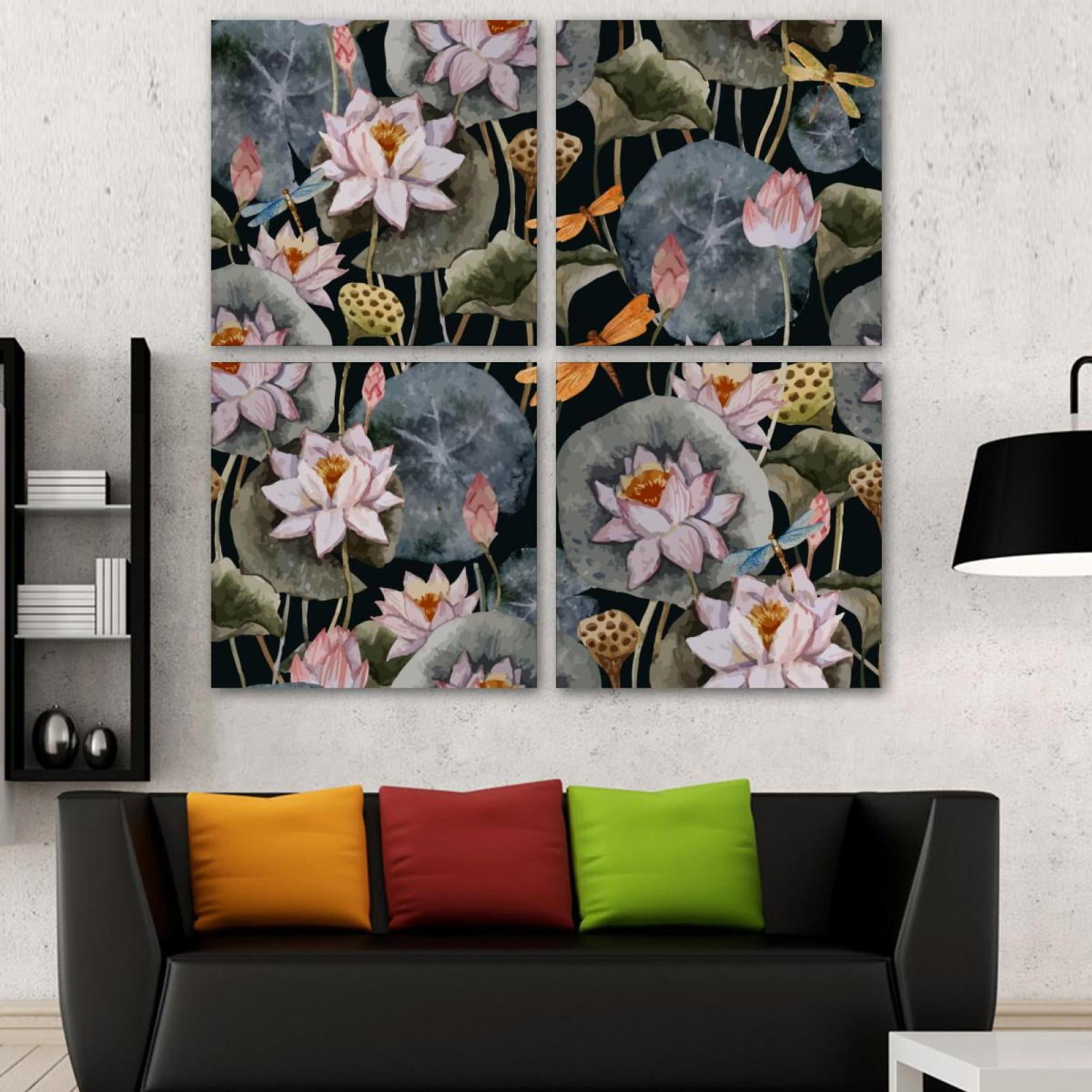 OWNSERIES Lotus Pattern 4PC Frameless Canvas Wall Art Paintings for ...