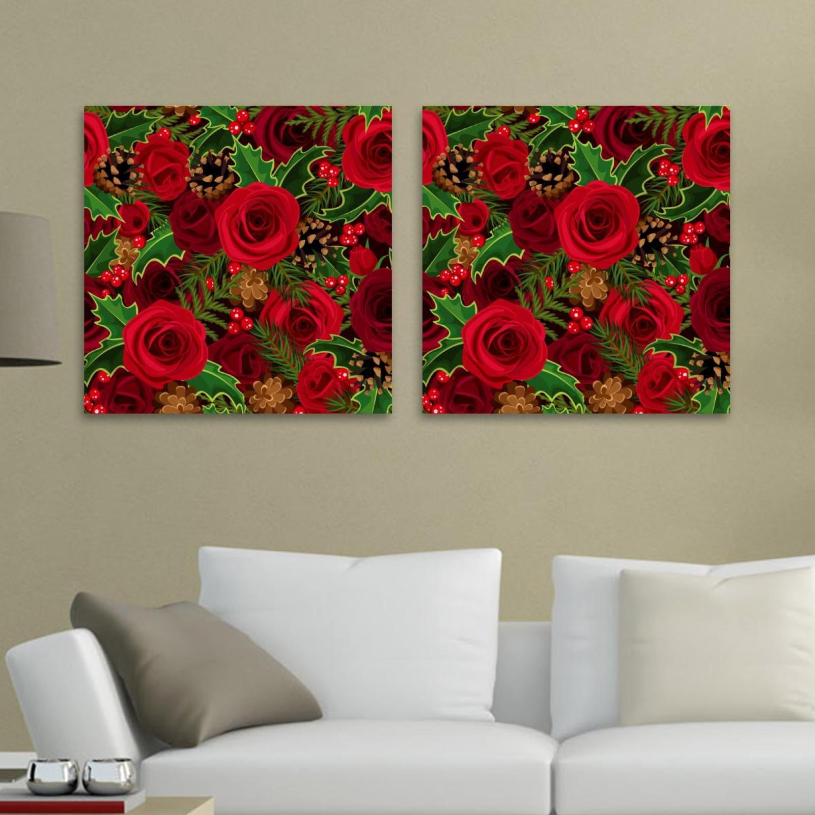 OWNSERIES Love Rose Flower Jungle Pattern 2PC Canvas Wall Art Paintings ...
