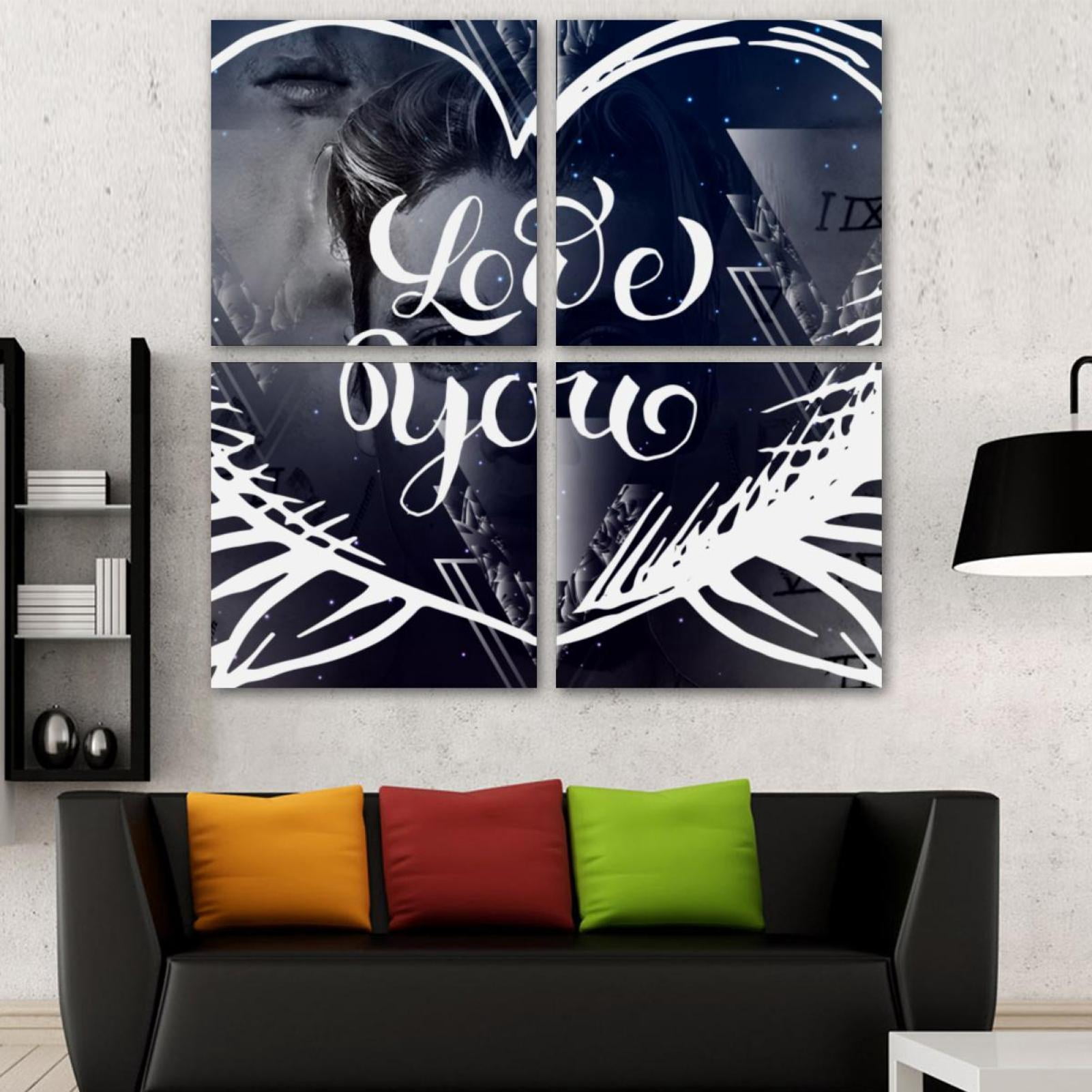 OWNSERIES Love You Galaxy Heart Pattern 4PC Frameless Canvas Wall Art ...