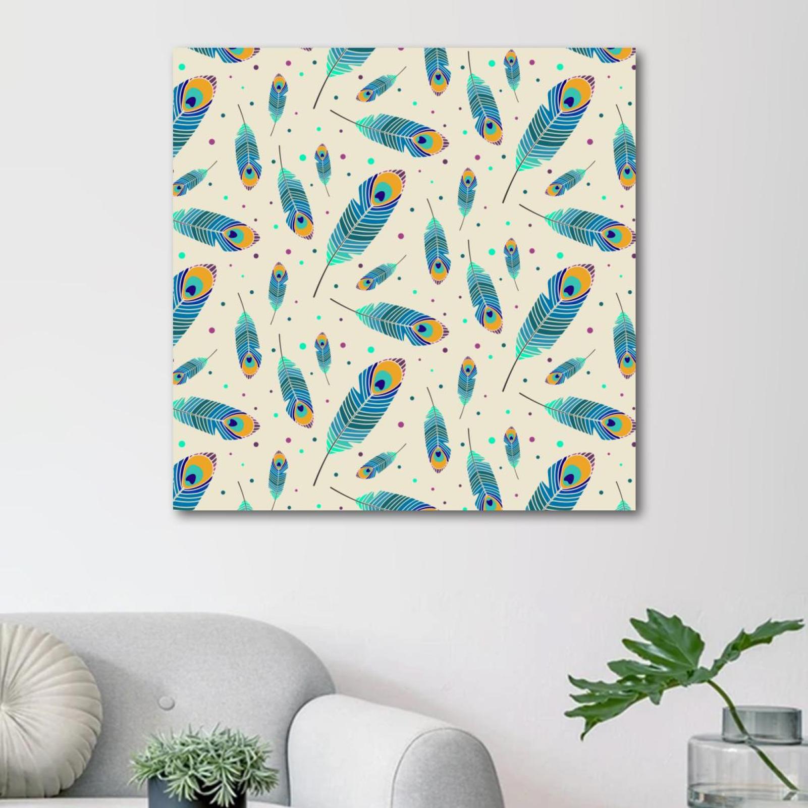 OWNSERIES Lovely Colorful Peacock Feather Pattern Canvas Wall Art ...