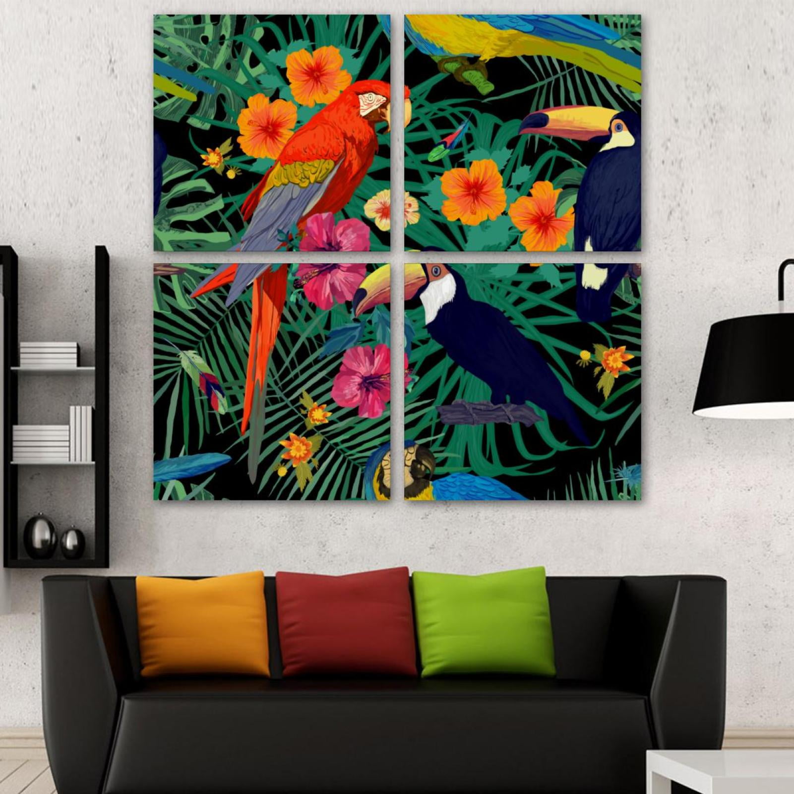 Photo inspiration: Gallery Detail: Ownseries Macaw Parrots Toucans Pattern 4Pc Frameless Canvas Wall Art