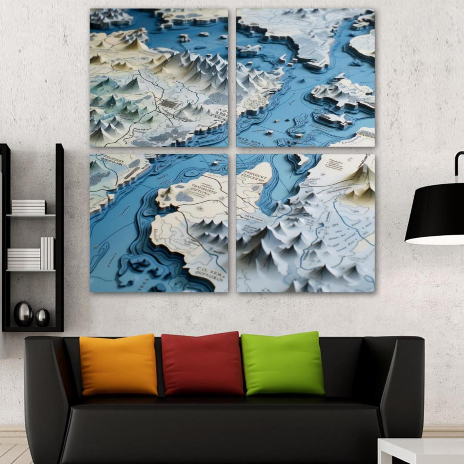 OWNSERIES Map Pattern Pattern 4PC Frameless Canvas Wall Art Paintings ...