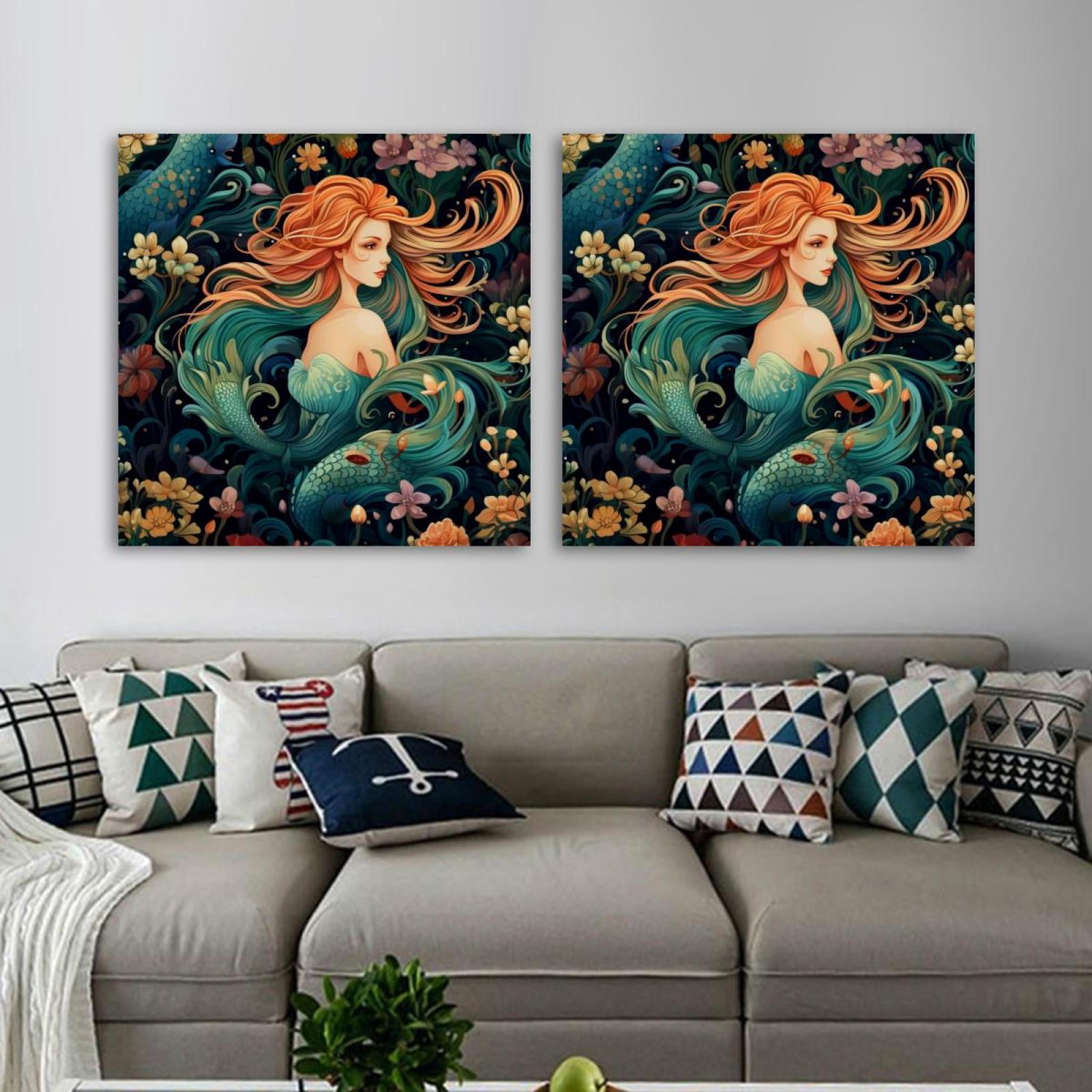 OWNSERIES Mermaid Pattern 2PC Canvas Wall Art Paintings for Living Room