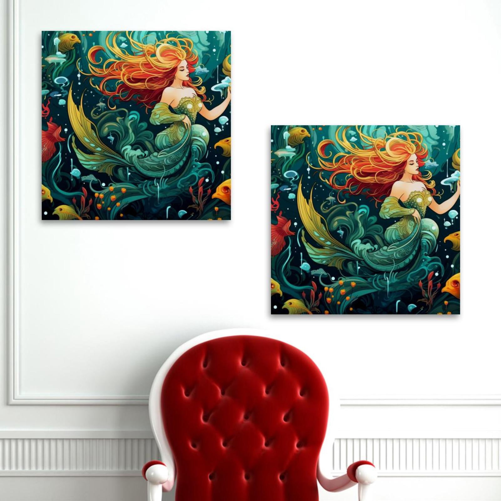 OWNSERIES Mermaid Pattern 2PC Canvas Wall Art Paintings for Living Room