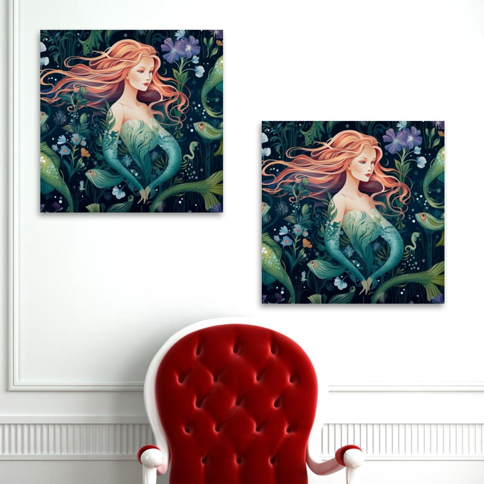 OWNSERIES Mermaid Pattern 2PC Canvas Wall Art Paintings for Living Room