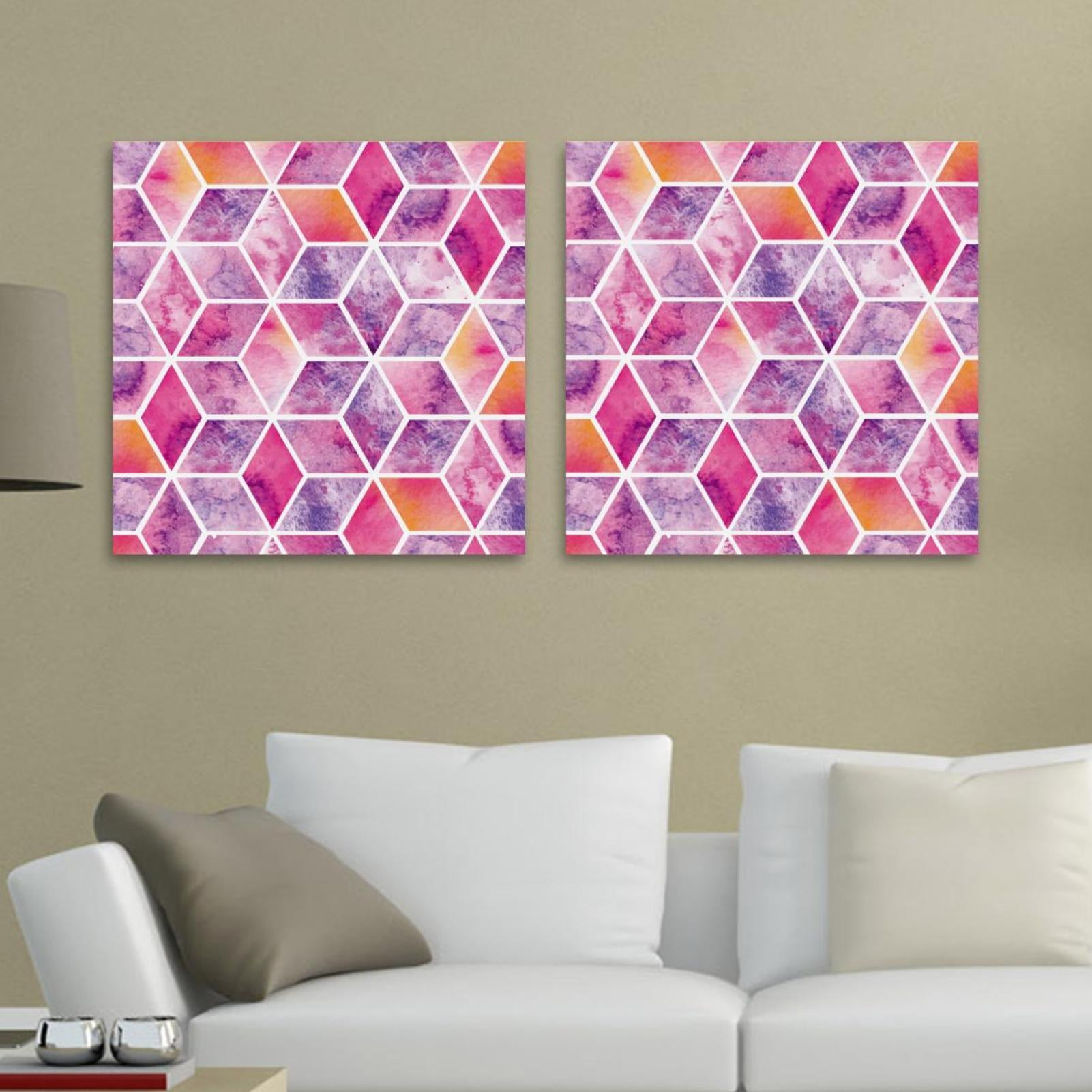 OWNSERIES Mosaic Watercolor Geometric Pattern 2PC Canvas Wall Art ...