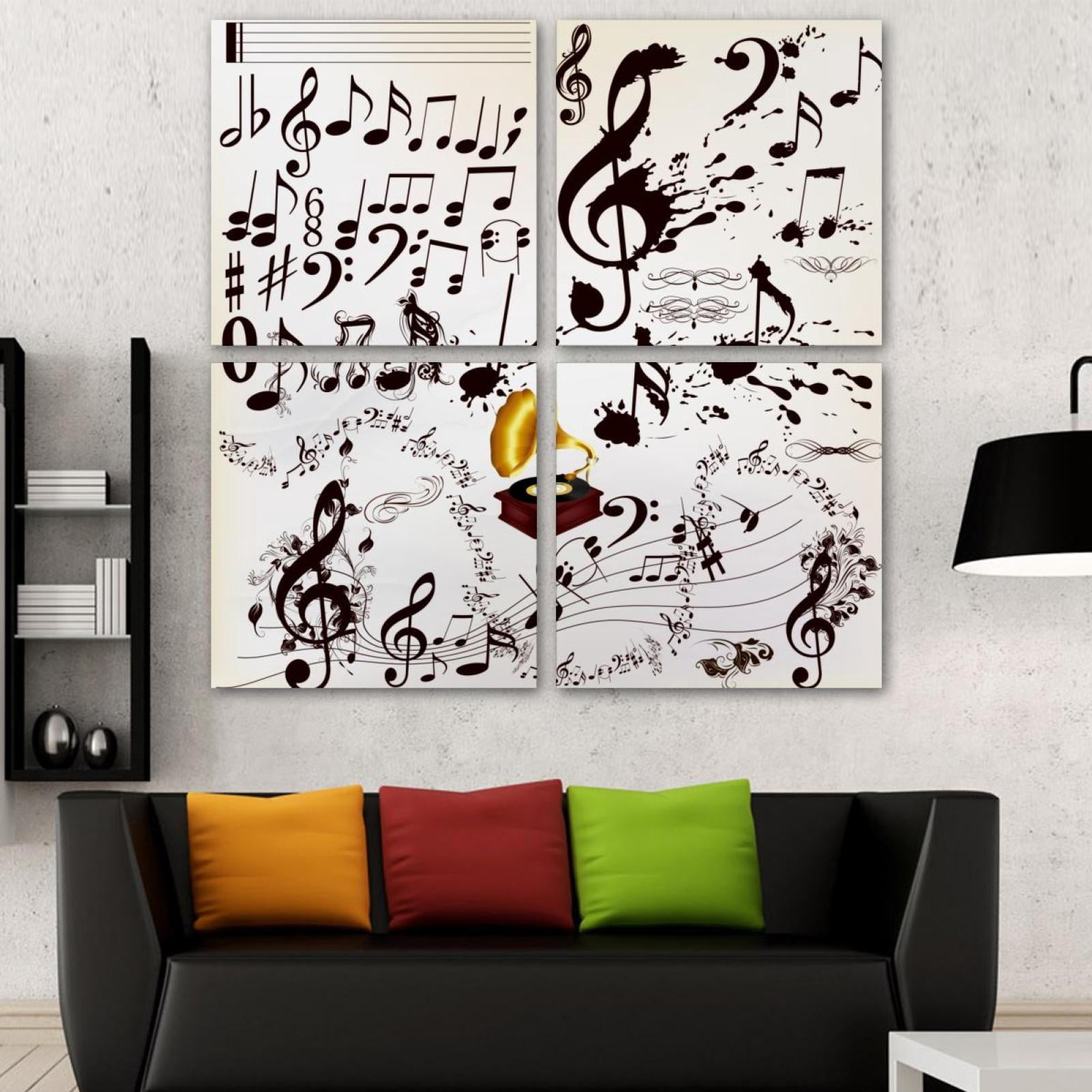 OWNSERIES Music Notes Pattern 4PC Frameless Canvas Wall Art Paintings ...