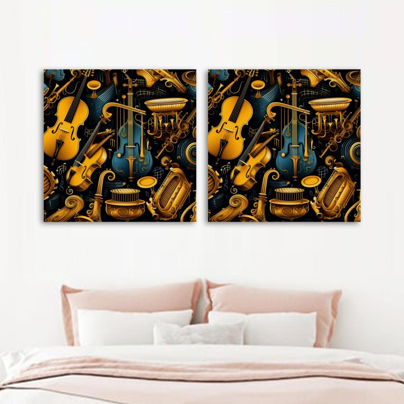 OWNSERIES Musical Instrument Pattern 2PC Canvas Wall Art Paintings for