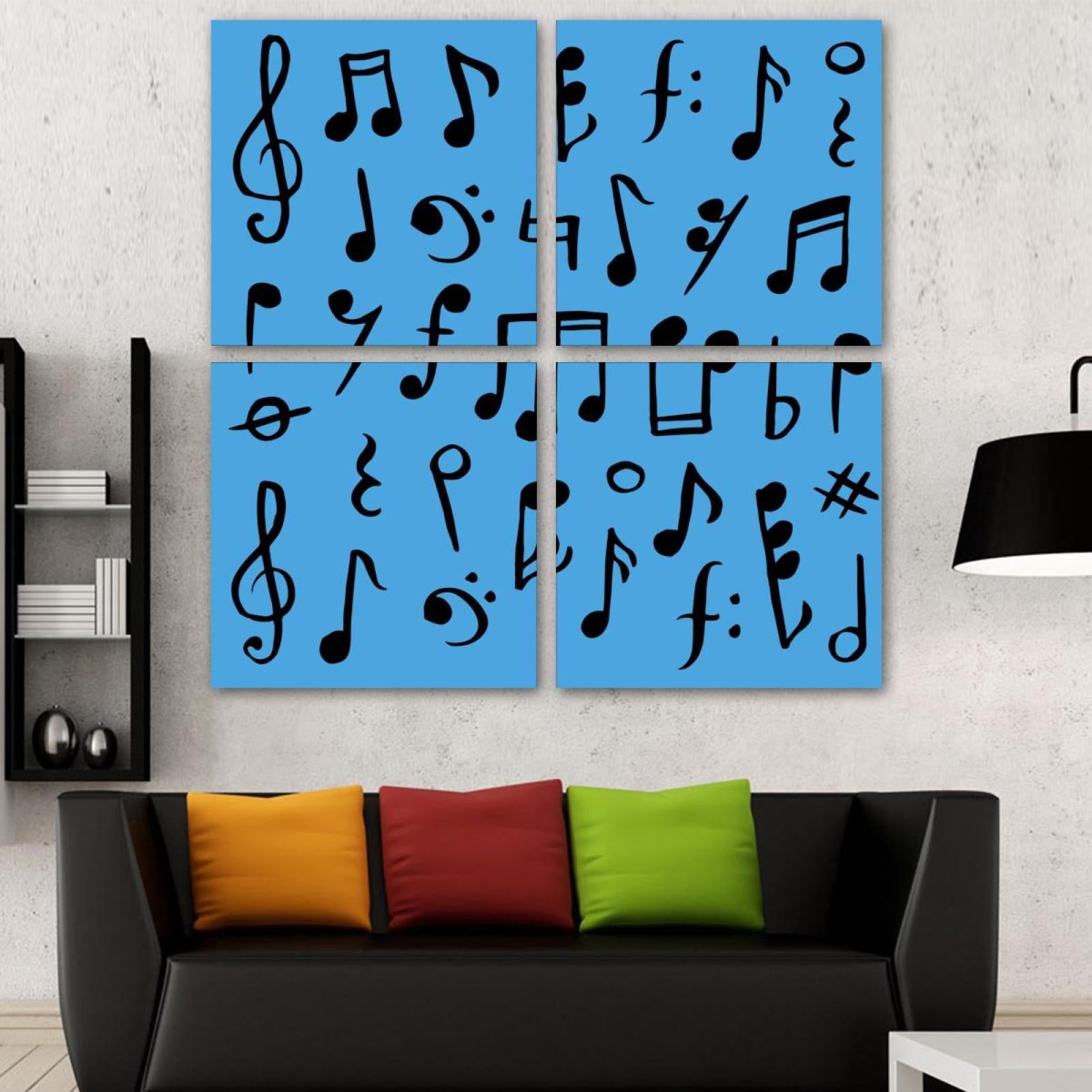 OWNSERIES Musical Notes Blue Pattern Pattern 4PC Frameless Canvas Wall ...