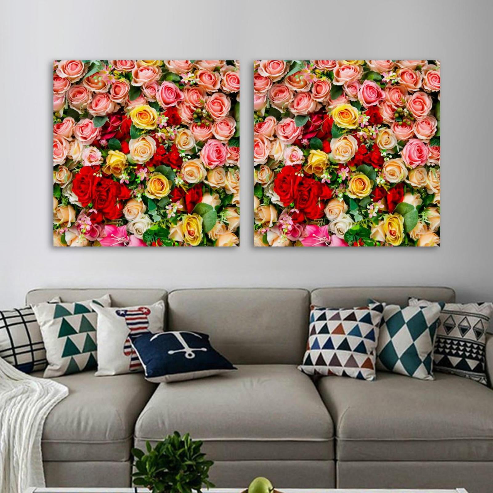 OWNSERIES Nature Romantic Pink Red Rose Flower Pattern 2PC Canvas Wall ...