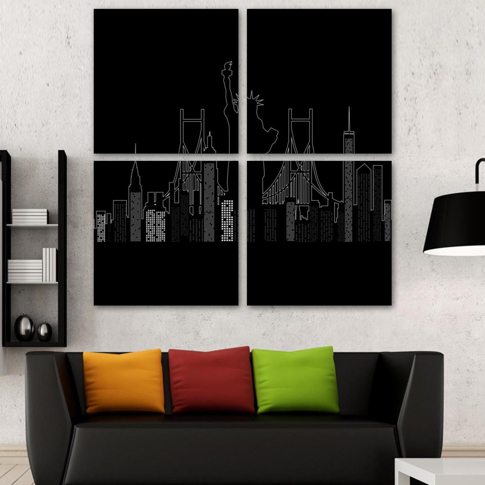 OWNSERIES New York Night Time Pattern 4PC Frameless Canvas Wall Art ...