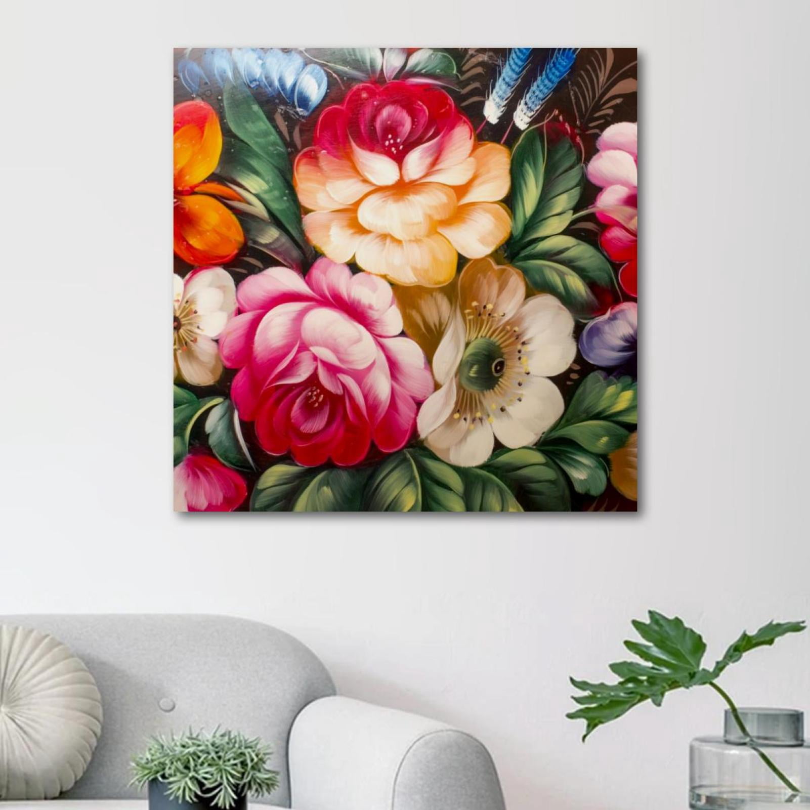 OWNSERIES Oil Painting Red Rose Flower Pattern Canvas Wall Art ...