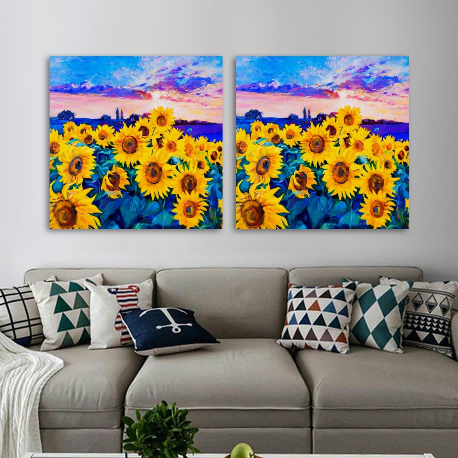 OWNSERIES Oil Painting Sunflower Nature Pattern 2PC Canvas Wall Art